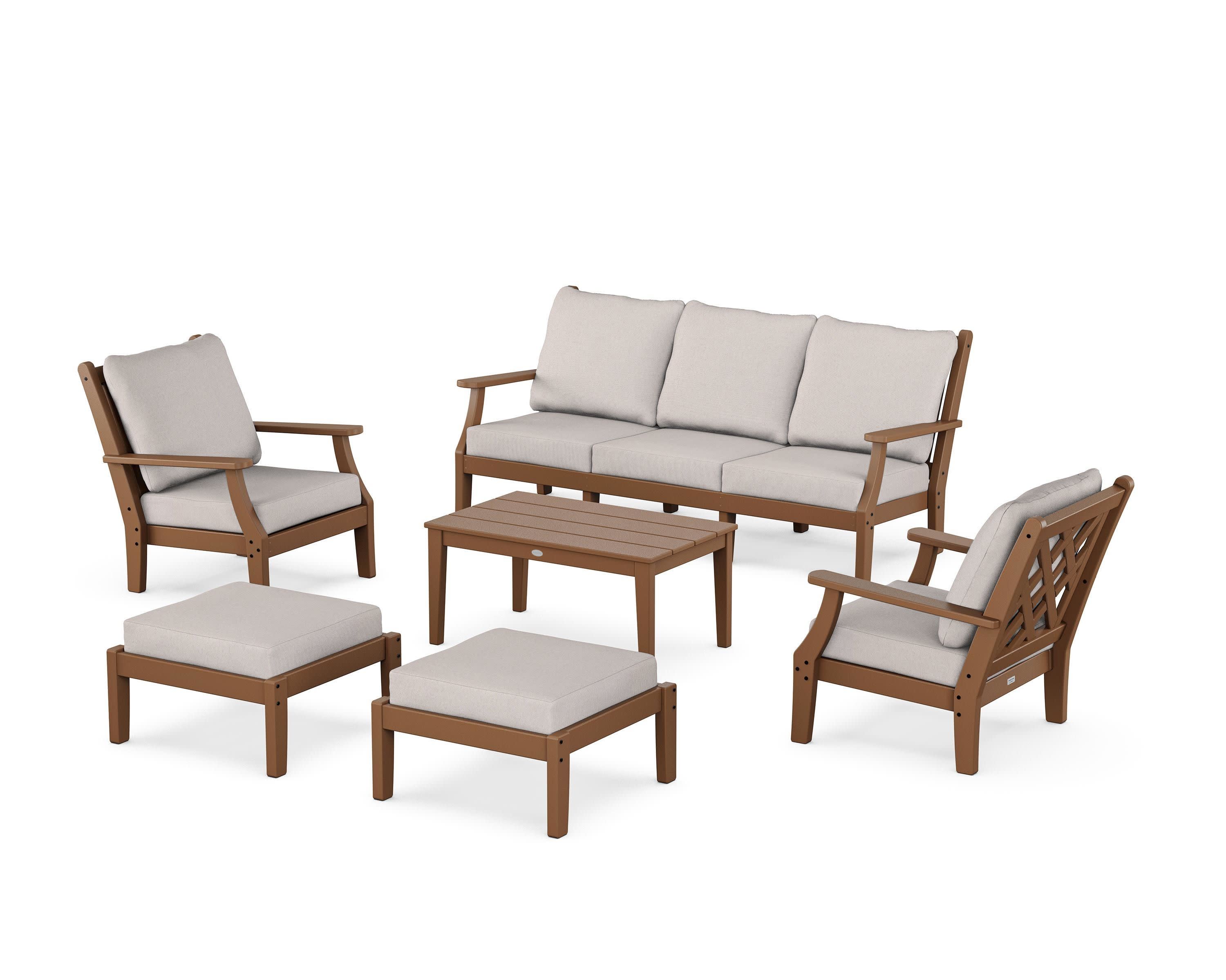 Wovendale 6-Piece Lounge Sofa Set in Teak / Dune Burlap