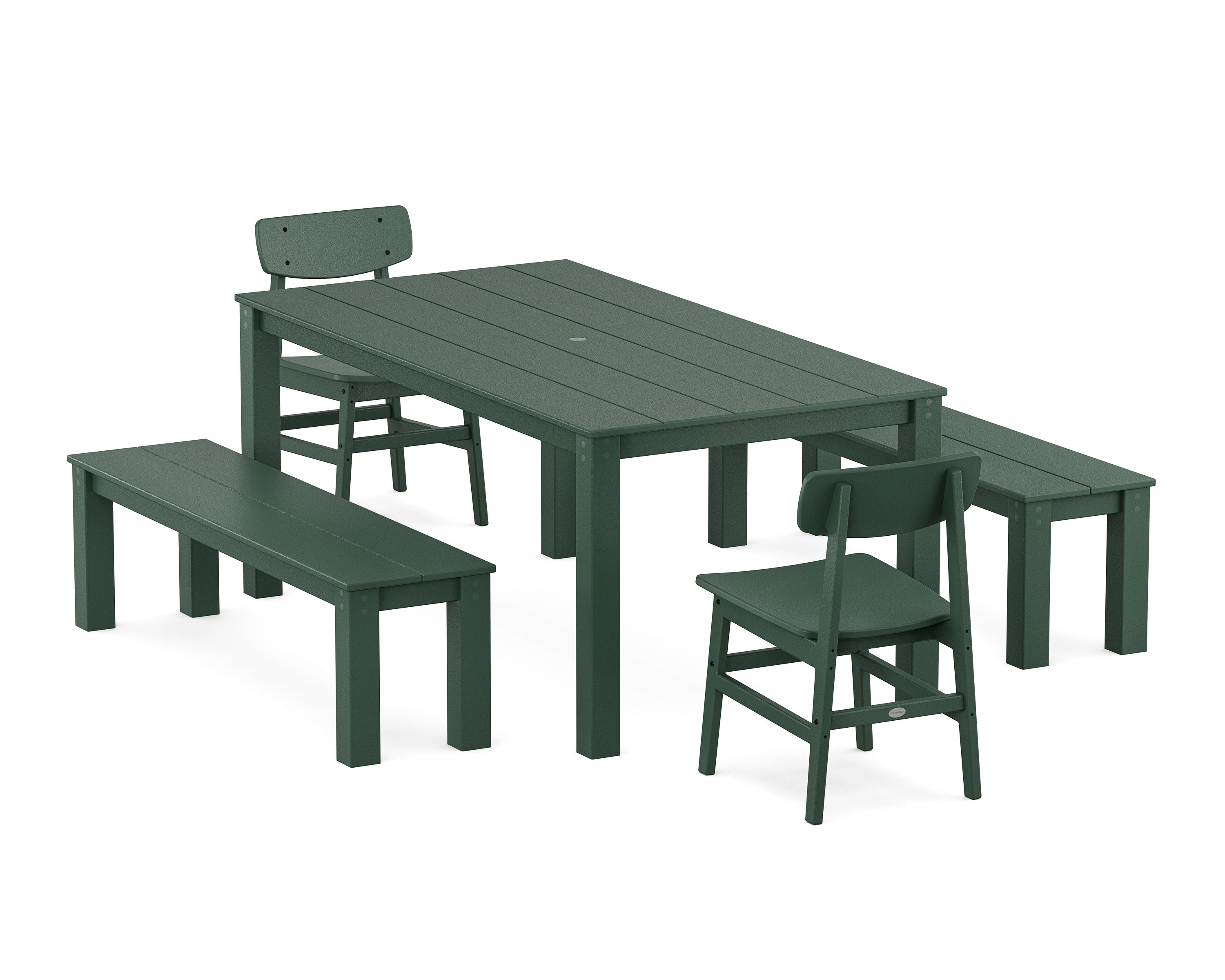 Modern Studio Urban Chair 5-Piece Parsons Dining Set with Benches in Green