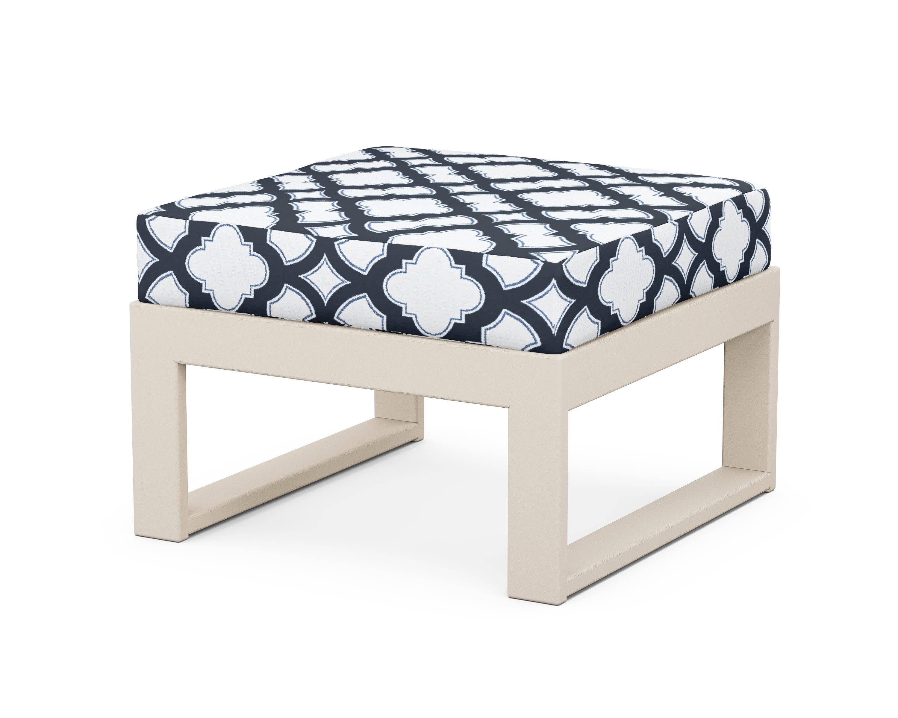 Modular Ottoman - Modern in Sand / Trellis Marine Indigo