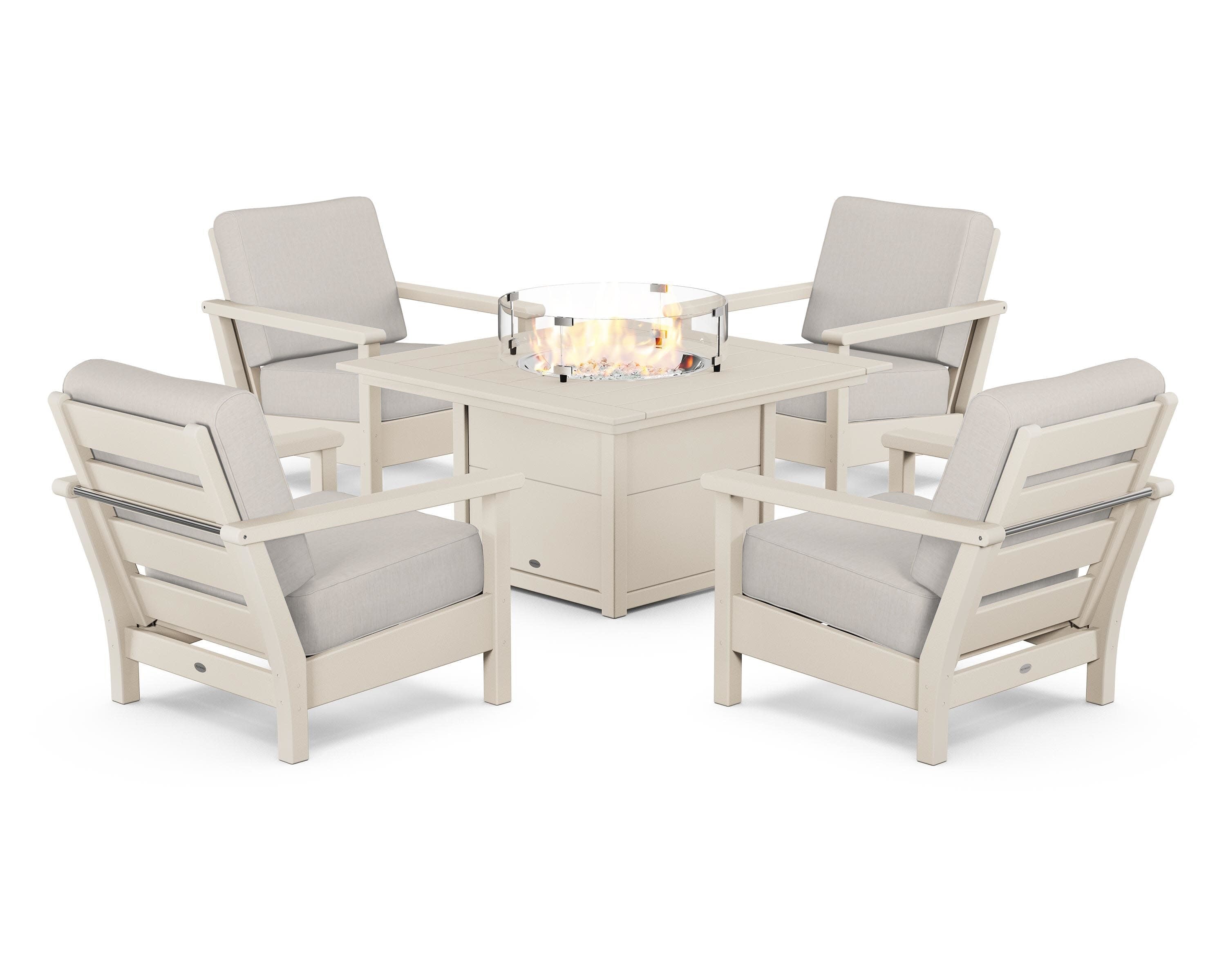 Harbour 5-Piece Conversation Set with Fire Pit Table in Sand / Cast Ash