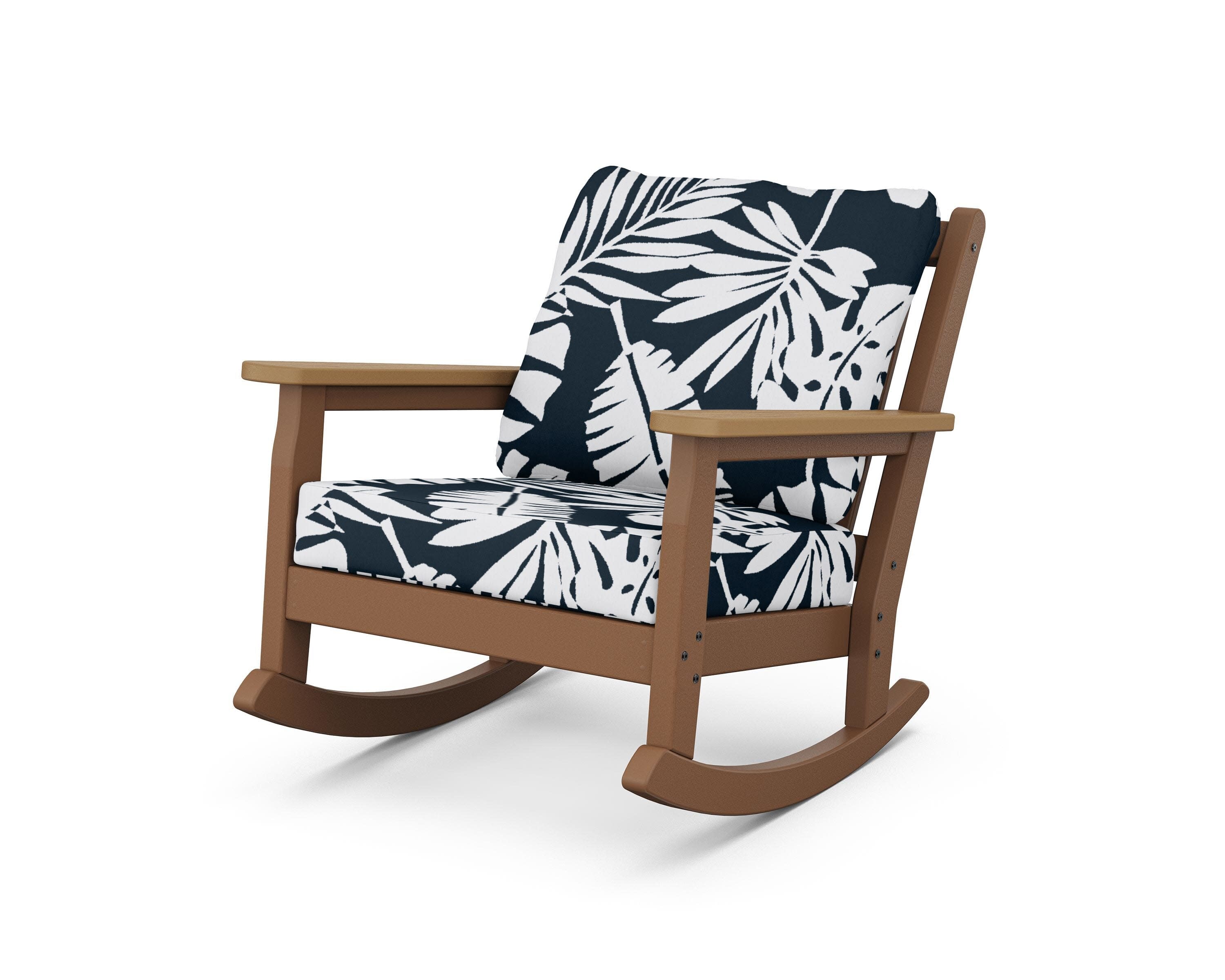 Chippendale Deep Seating Rocking Chair in Teak / Natural / Leaf Marine Indigo