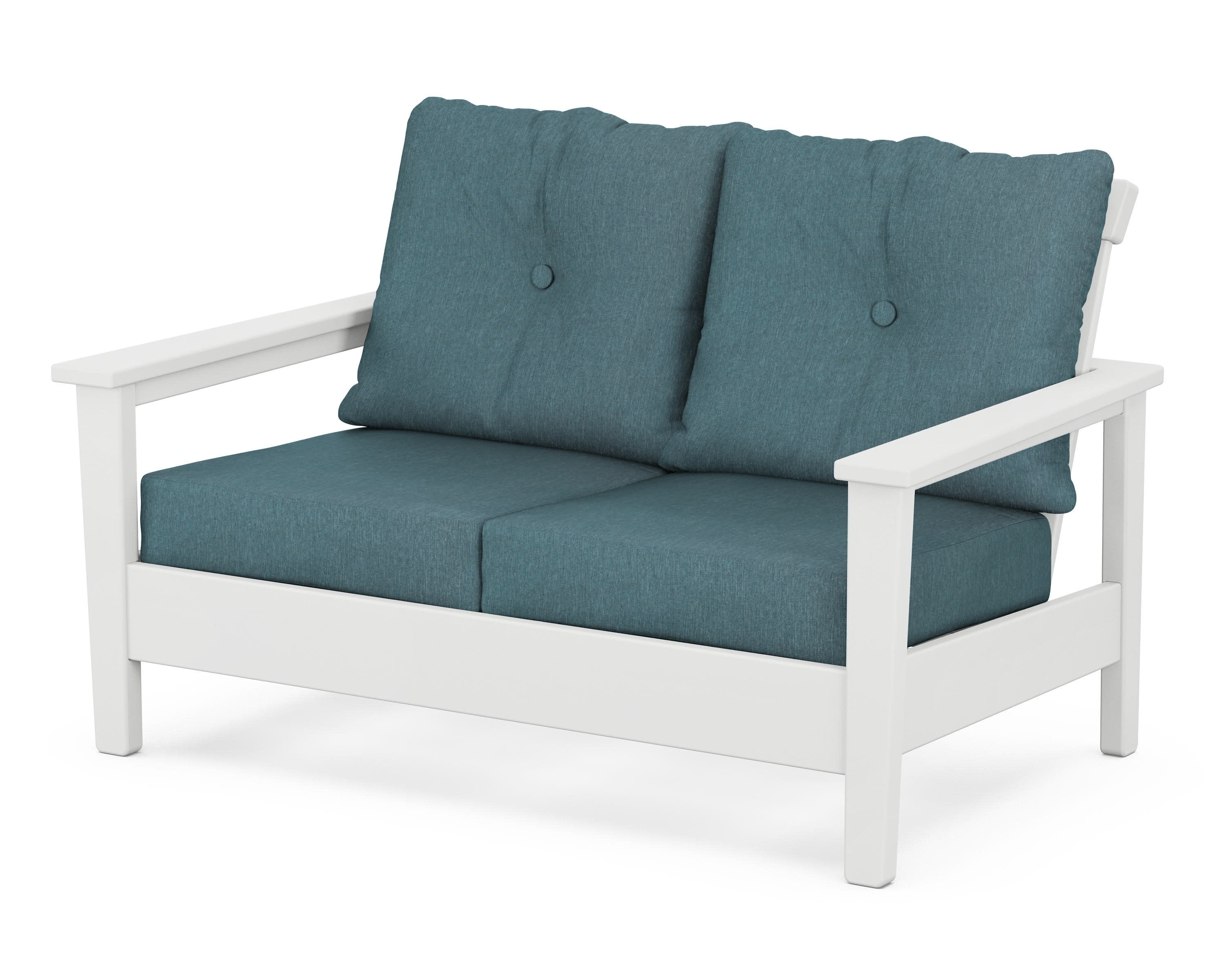 Prescott Deep Seating Loveseat in White / Ocean Teal
