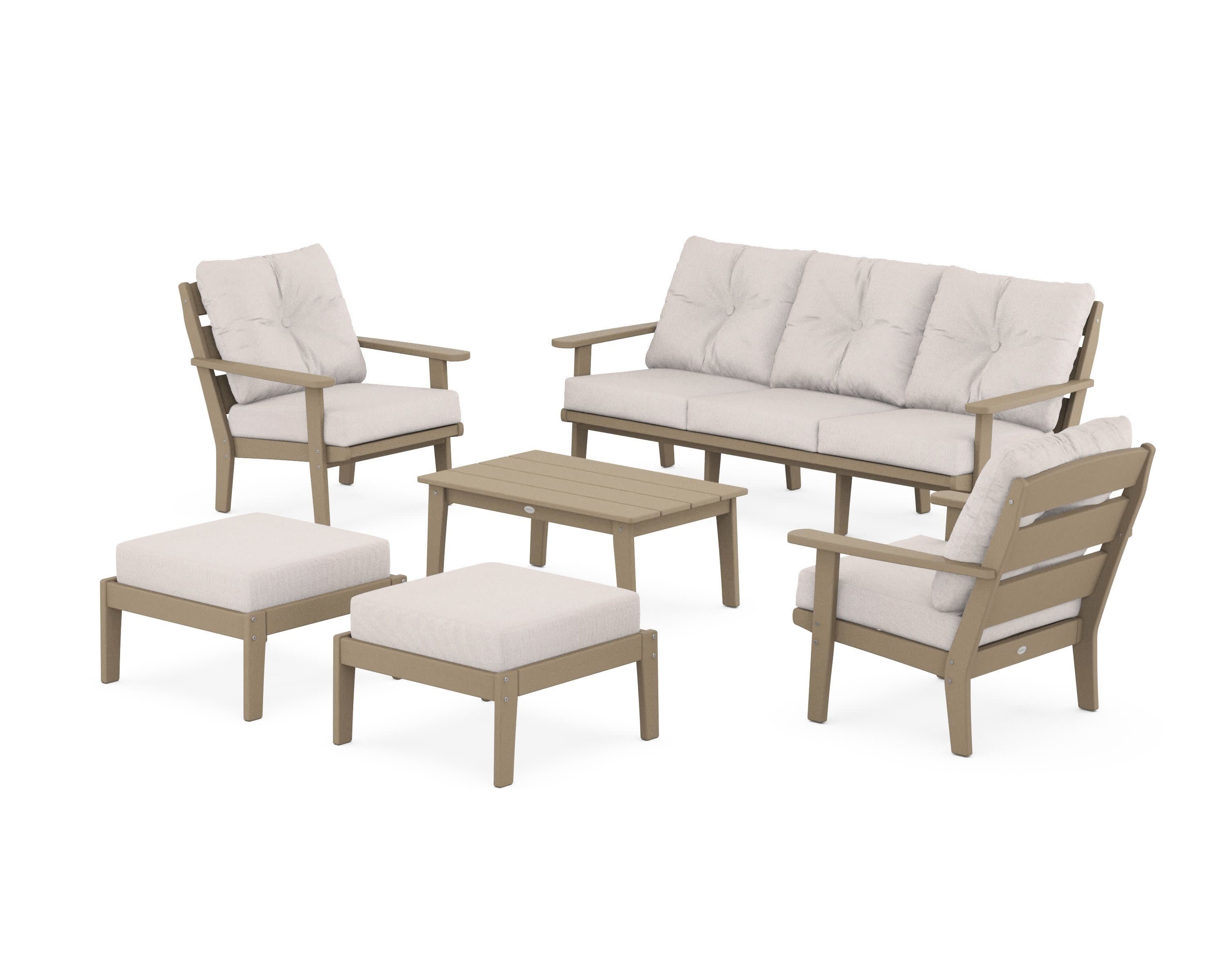 Lakeside 6-Piece Lounge Sofa Set in Vintage Sahara / Dune Burlap