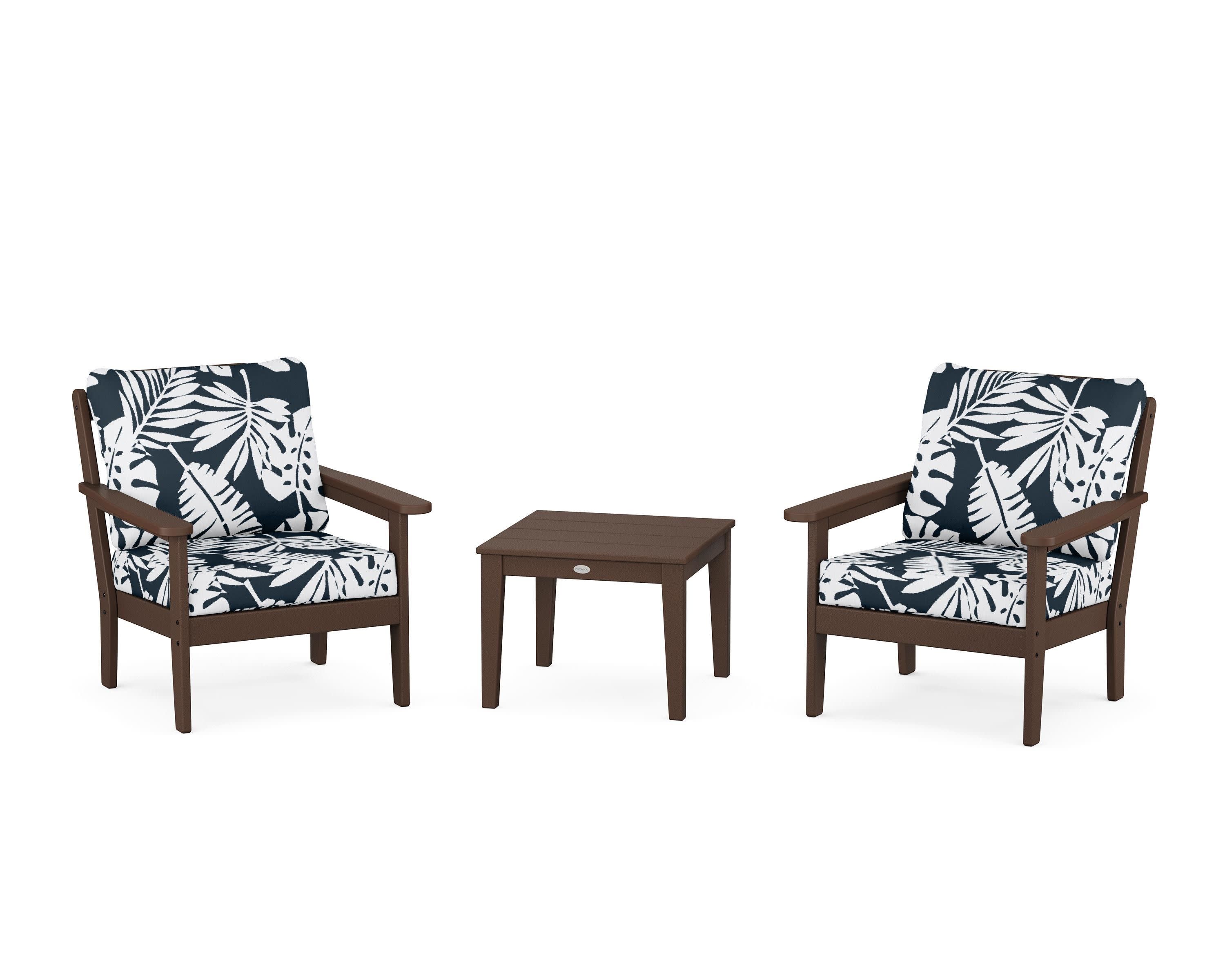 Cottage 3-Piece Deep Seating Set in Mahogany / Leaf Marine Indigo