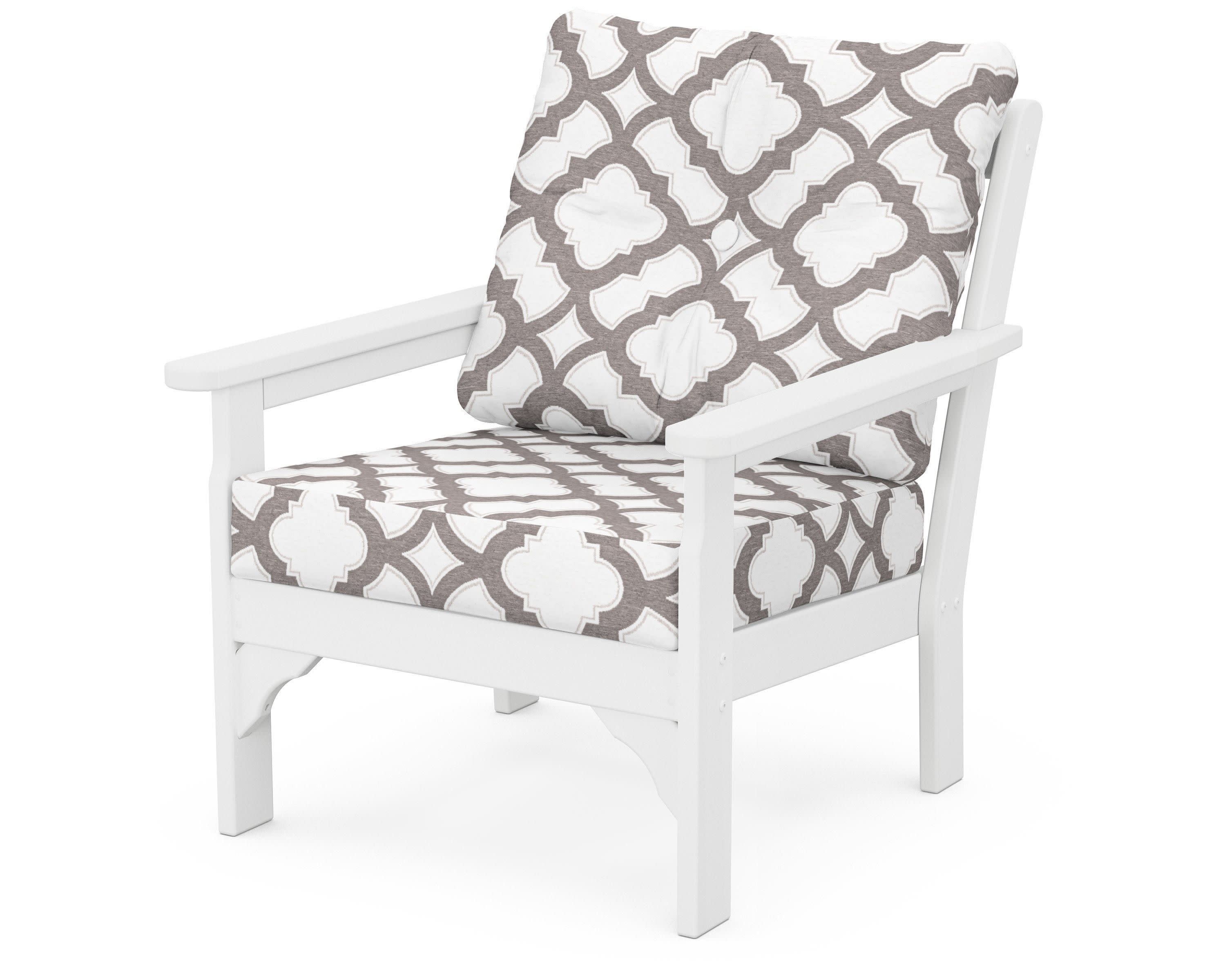 Vineyard Deep Seating Chair in White / Trellis Grey Mist