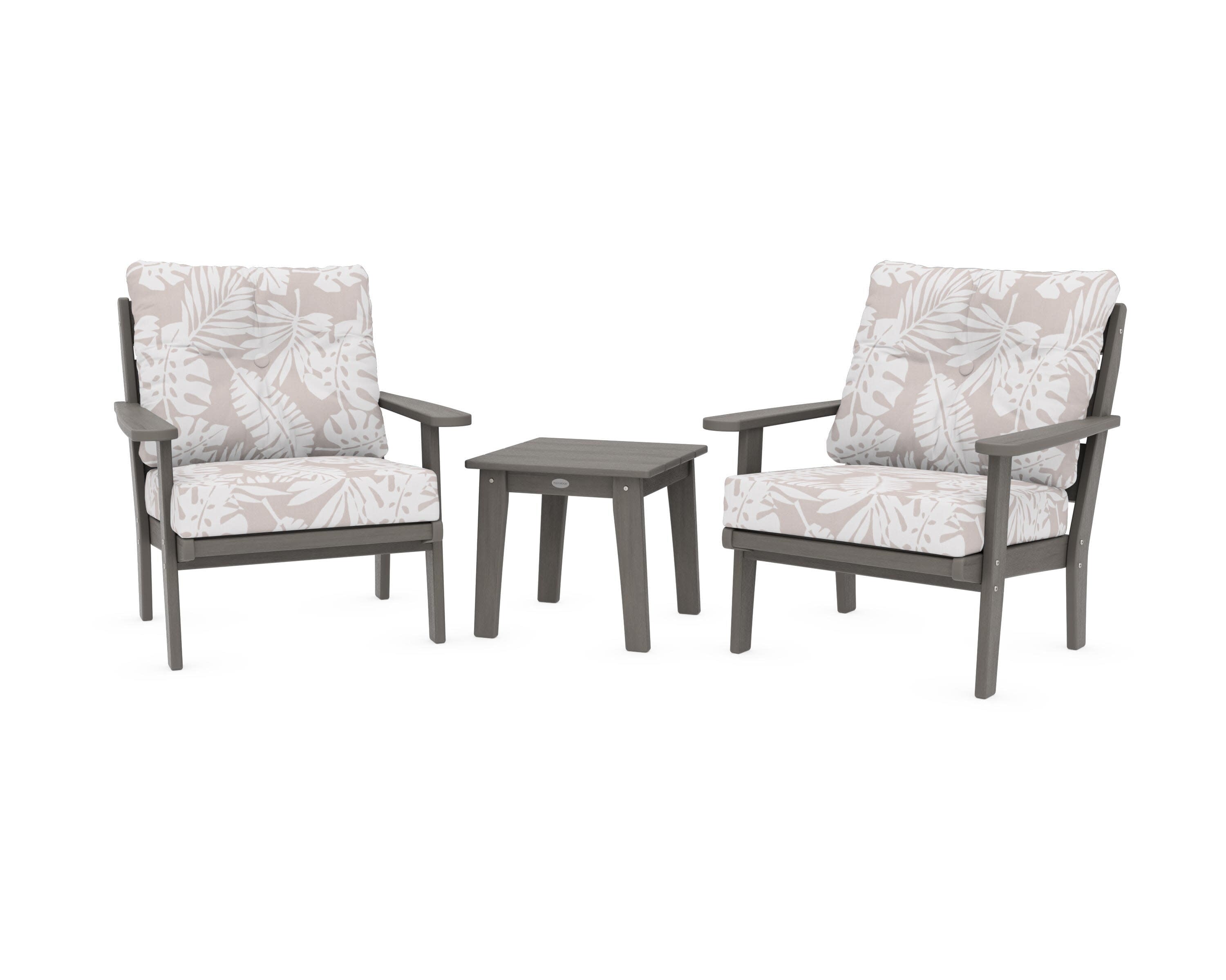 Lakeside 3-Piece Deep Seating Chair Set in Driftwood / Leaf Dune Burlap