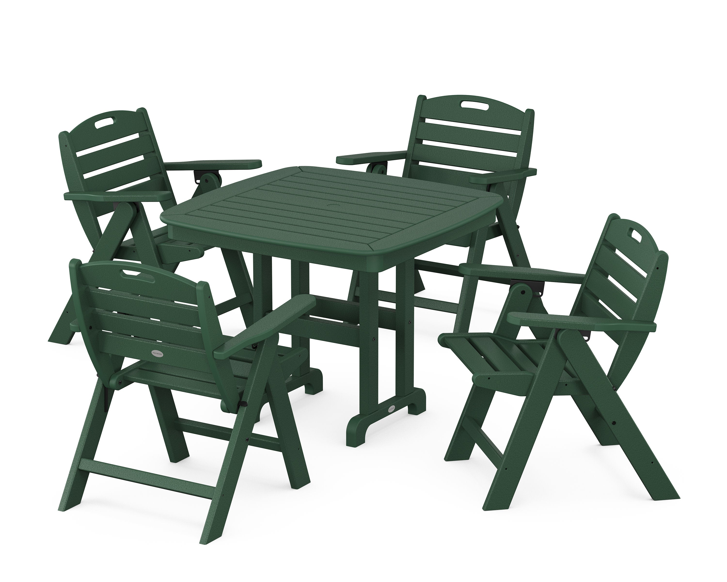 Nautical Folding Lowback Chair 5-Piece Dining Set in Green
