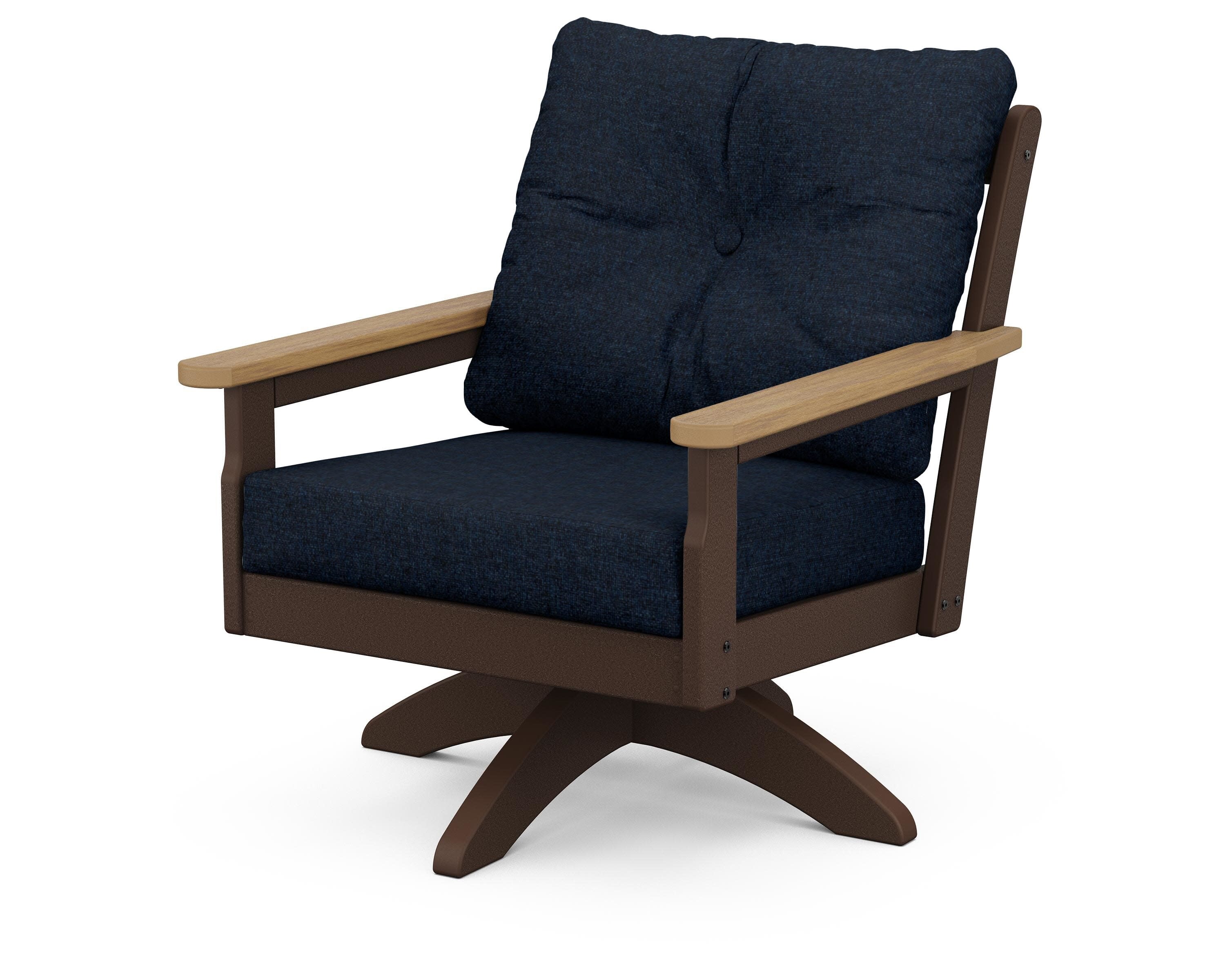 Vineyard Deep Seating Swivel Chair in Mahogany / Natural / Marine Indigo