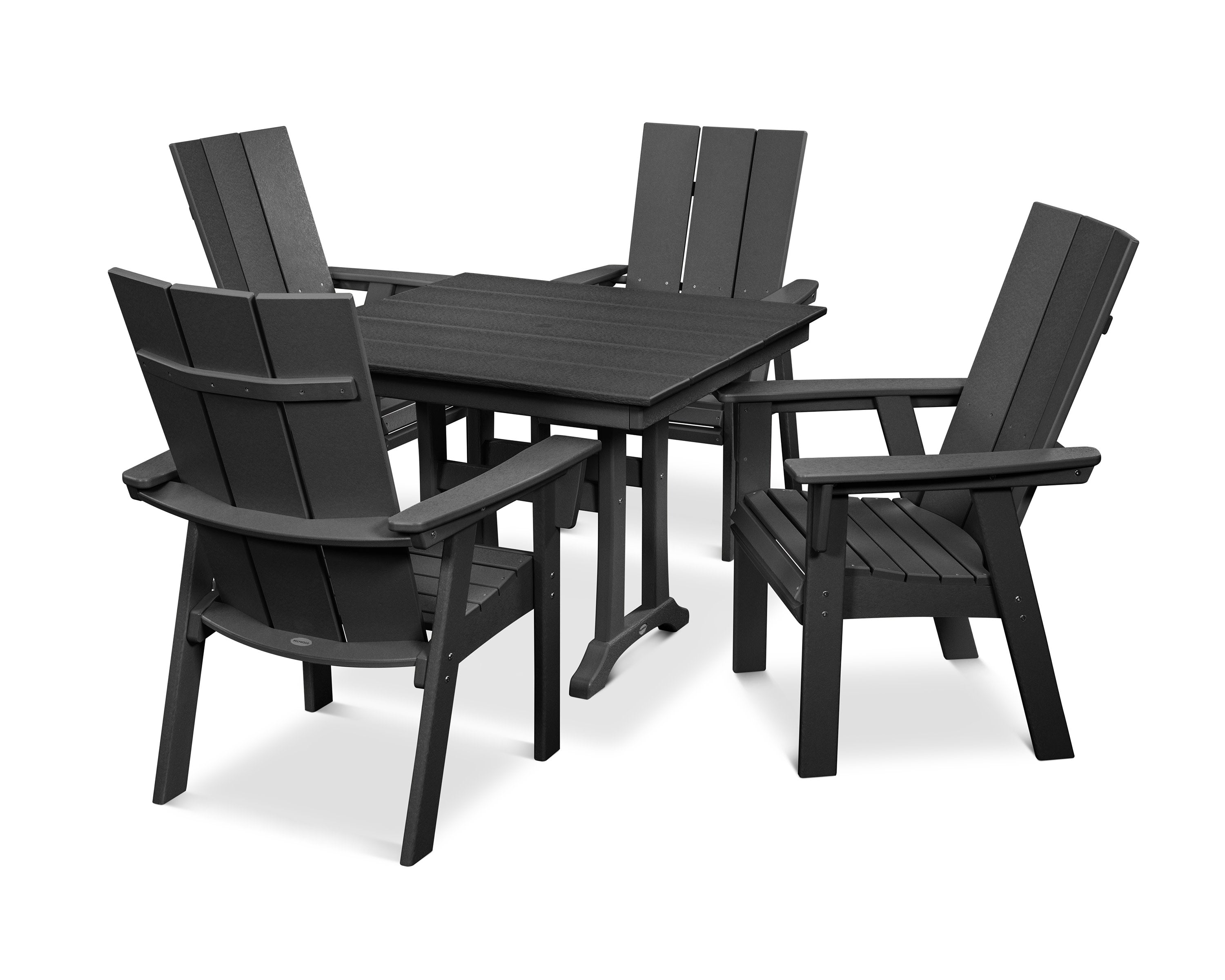 Modern Curveback Adirondack 5-Piece Farmhouse Trestle Dining Set in Black