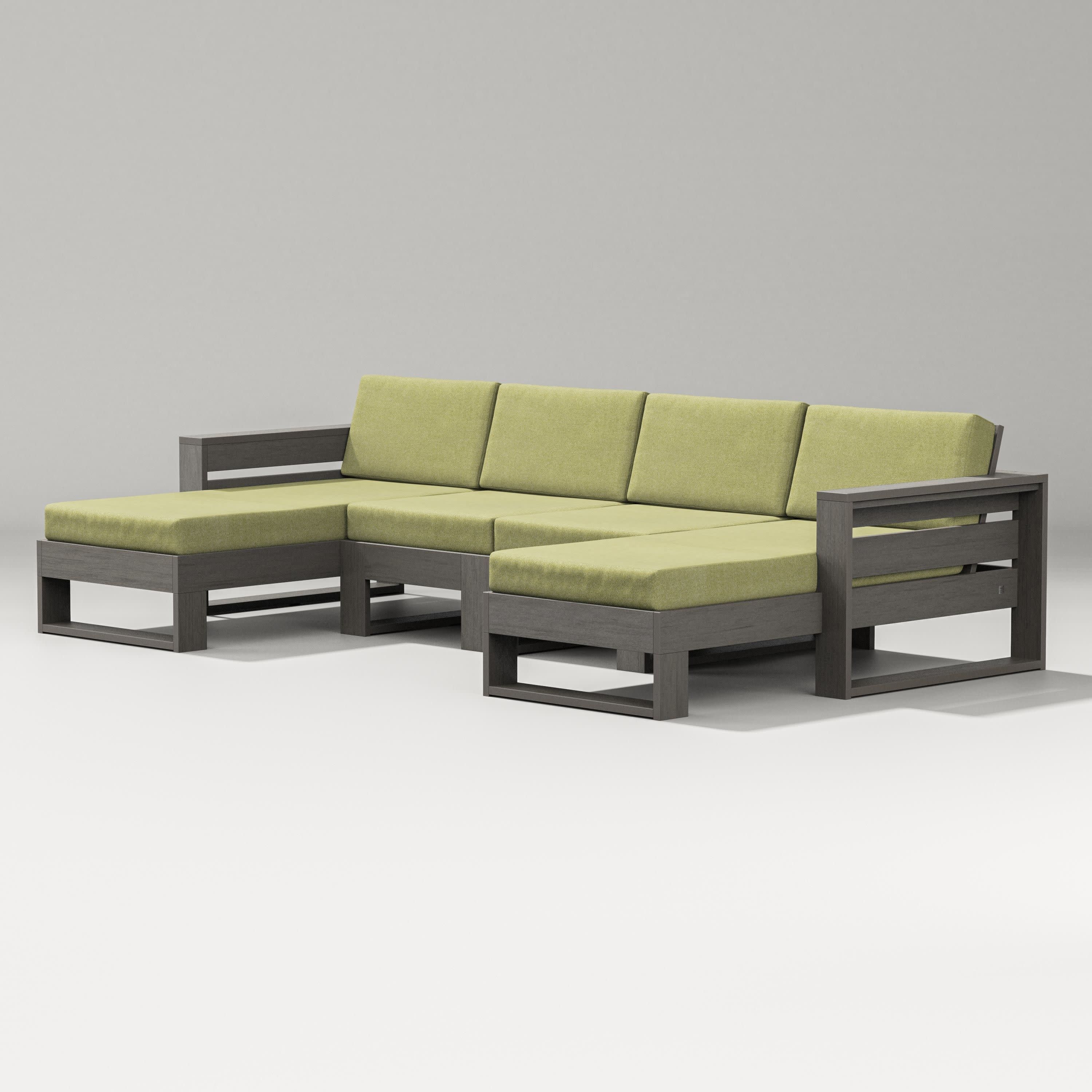 Latitude Double Chaise Sectional in Driftwood / Chartreuse Boucle