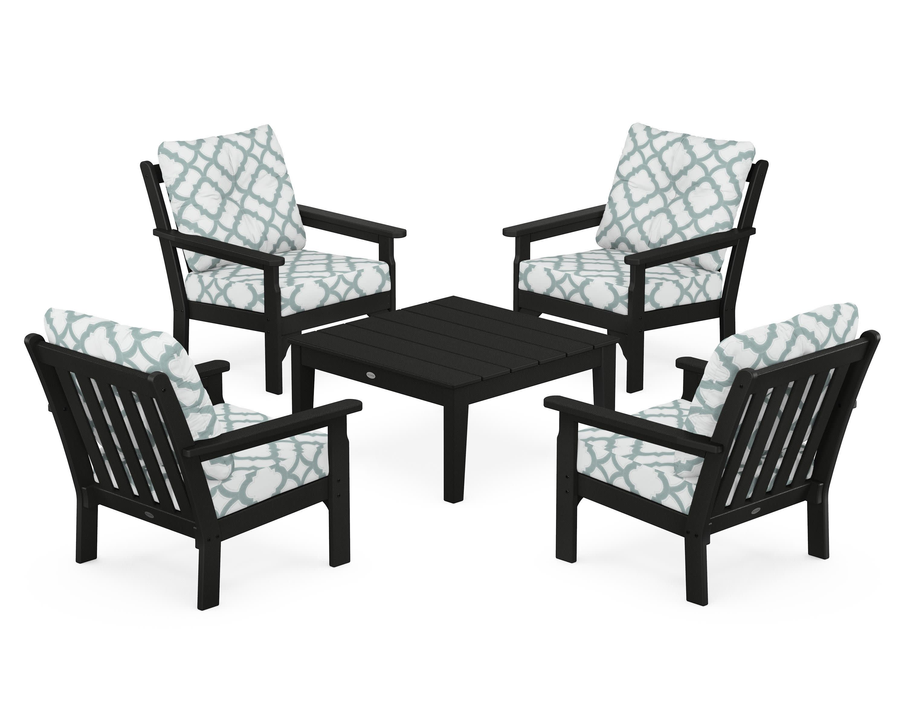 Vineyard 5-Piece Deep Seating Conversation Set in Black / Trellis Glacier Spa