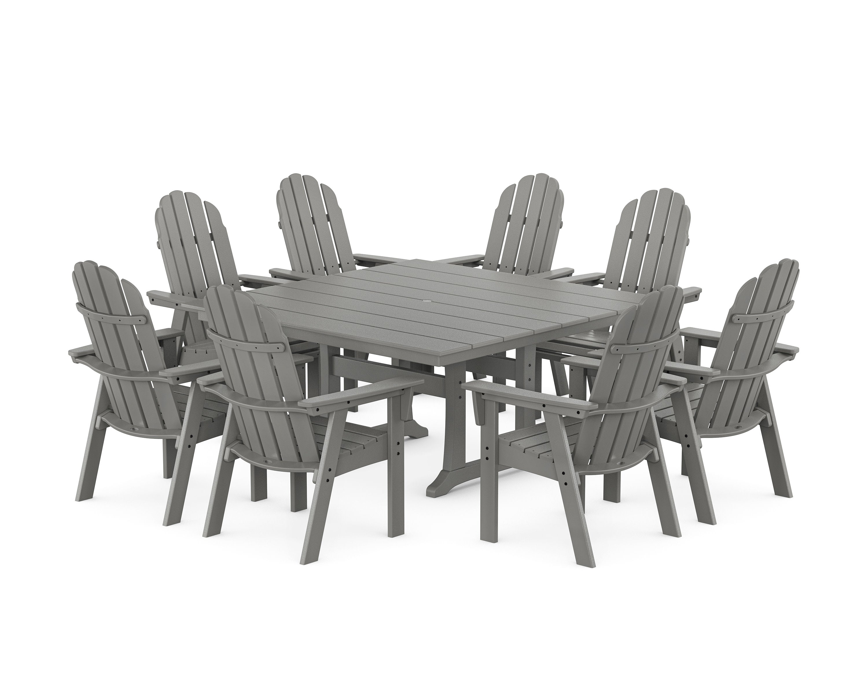 Vineyard Curveback Adirondack 9-Piece Square Farmhouse Dining Set with Trestle Legs in Slate Grey