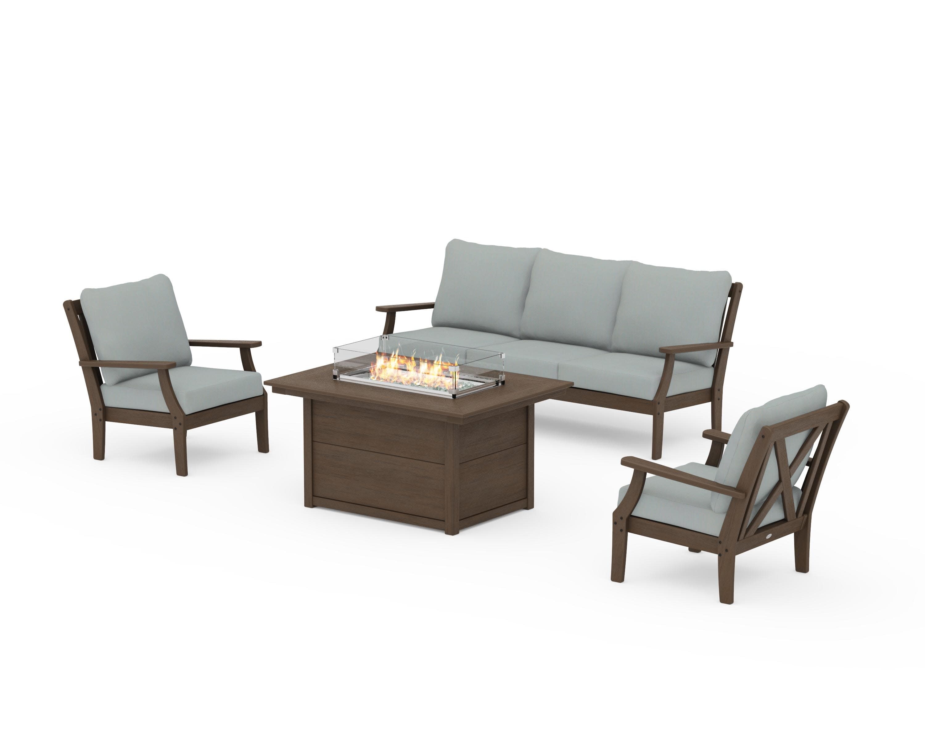Braxton Deep Seating Fire Pit Table Set in Kona / Spa