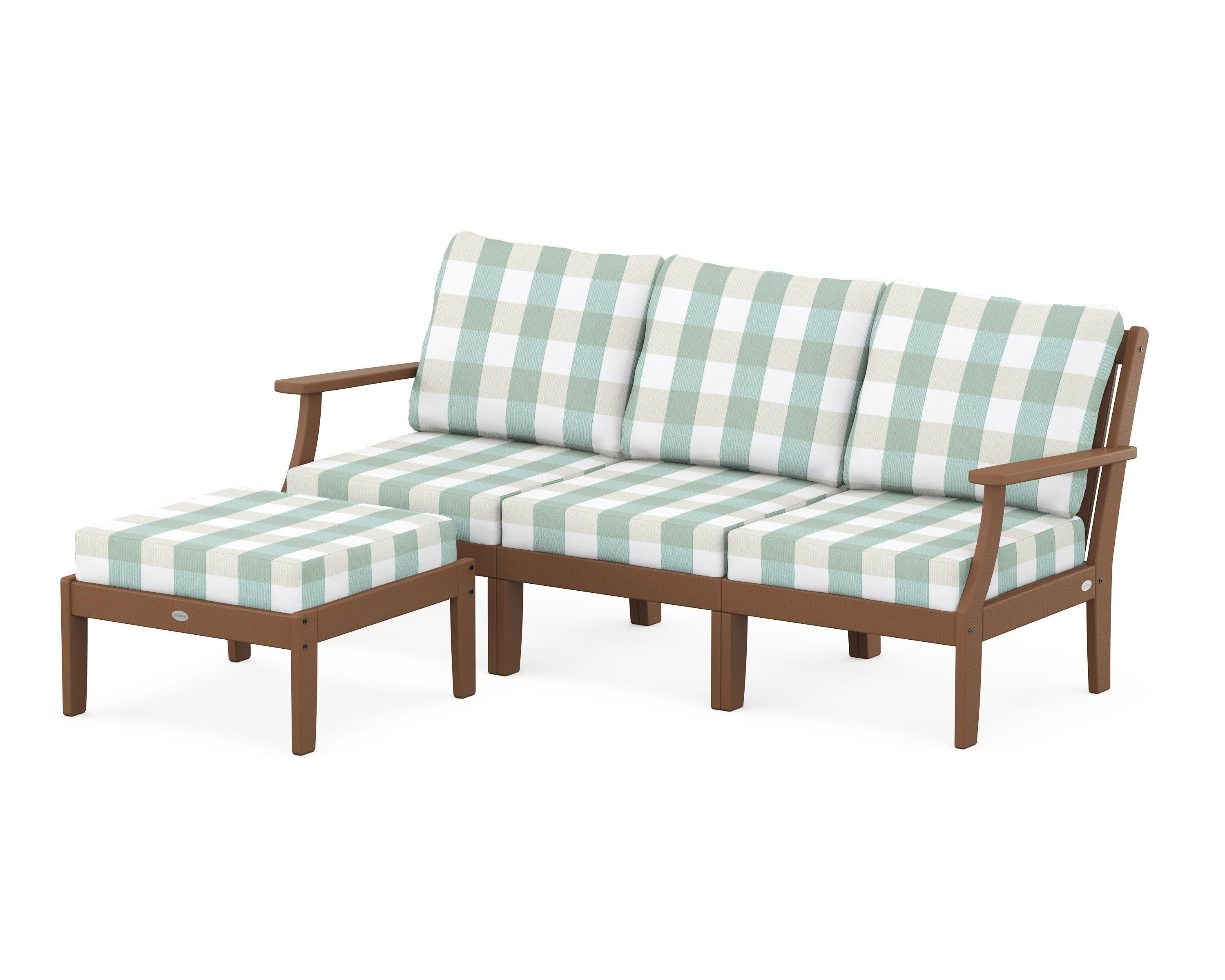 Braxton Modular 4-Piece Deep Seating Set with Ottoman in Teak / Buffalo Plaid Glacier Spa