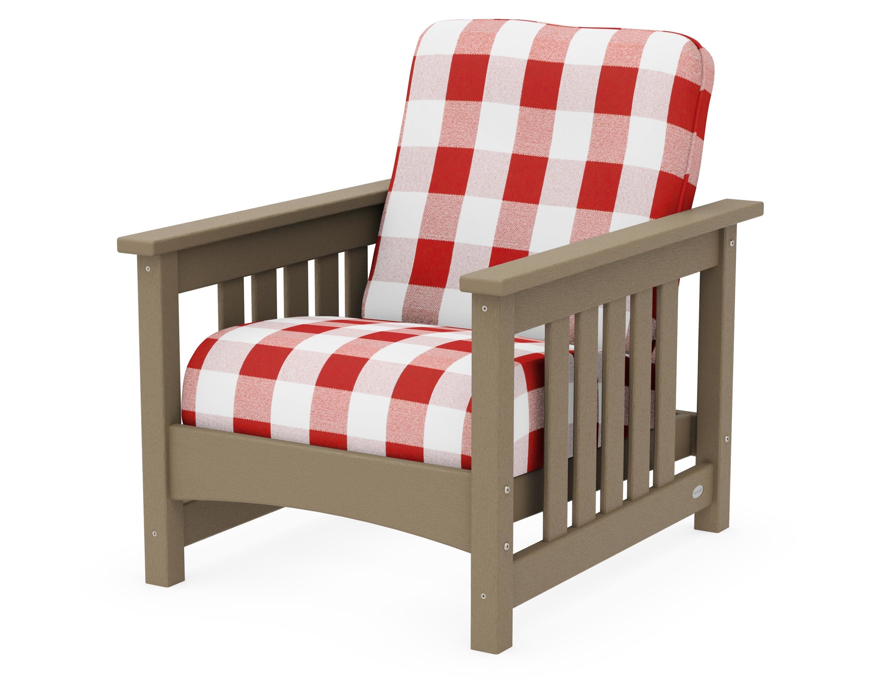 Club Mission Chair in Vintage Sahara / Buffalo Plaid Crimson