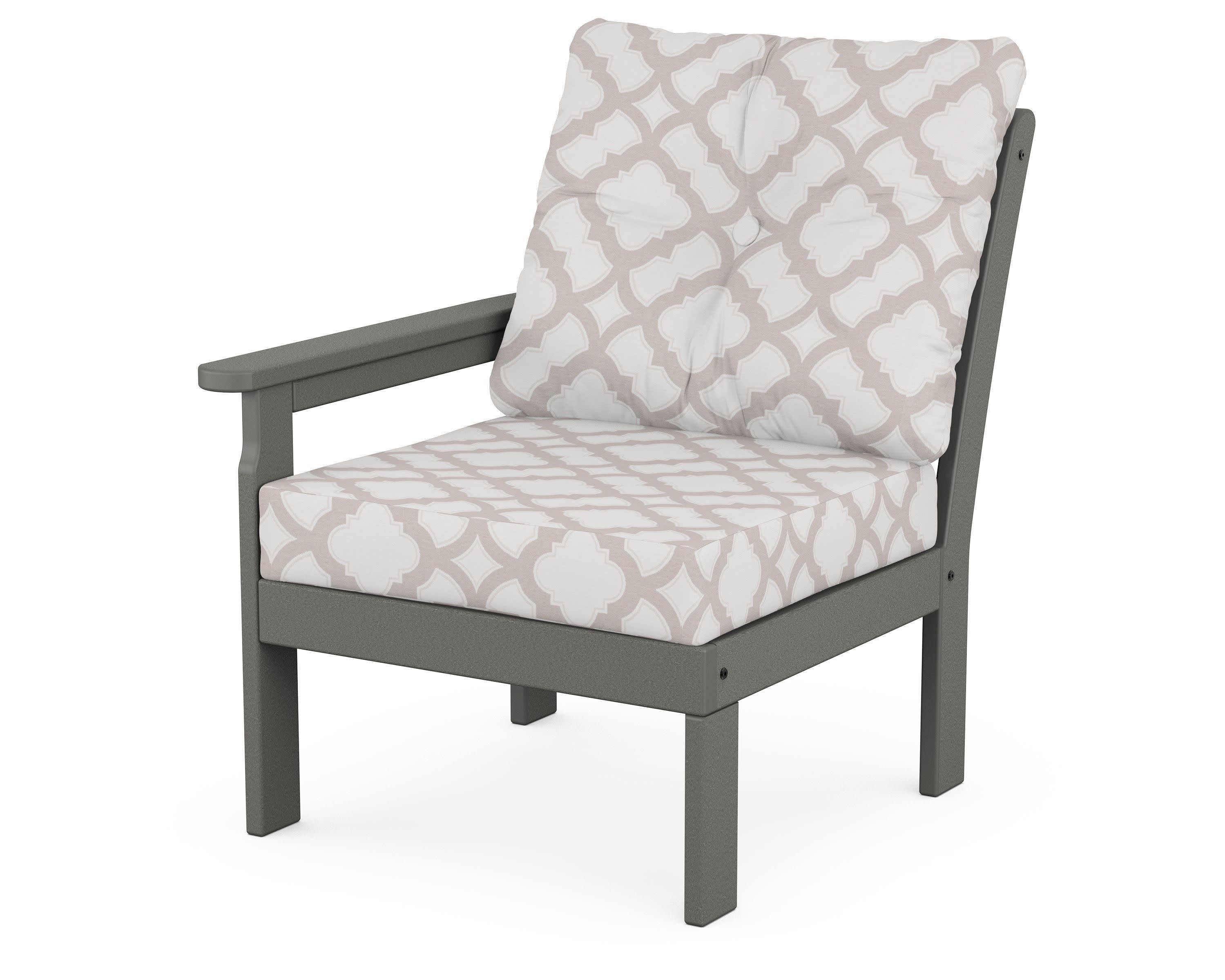 Vineyard Modular Left Arm Chair in Slate Grey / Trellis Dune Burlap