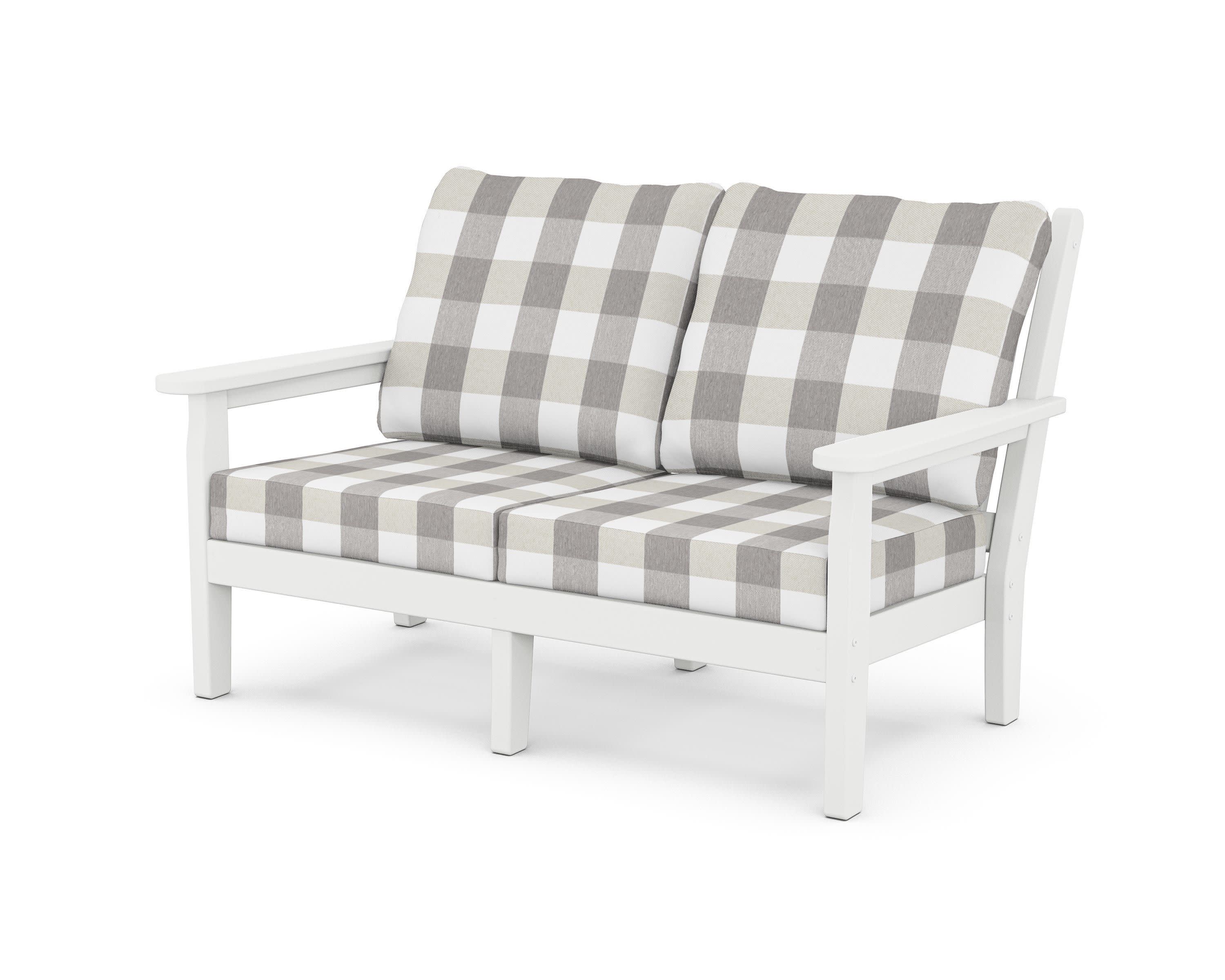 Chippendale Deep Seating Loveseat in White / Buffalo Plaid Grey Mist