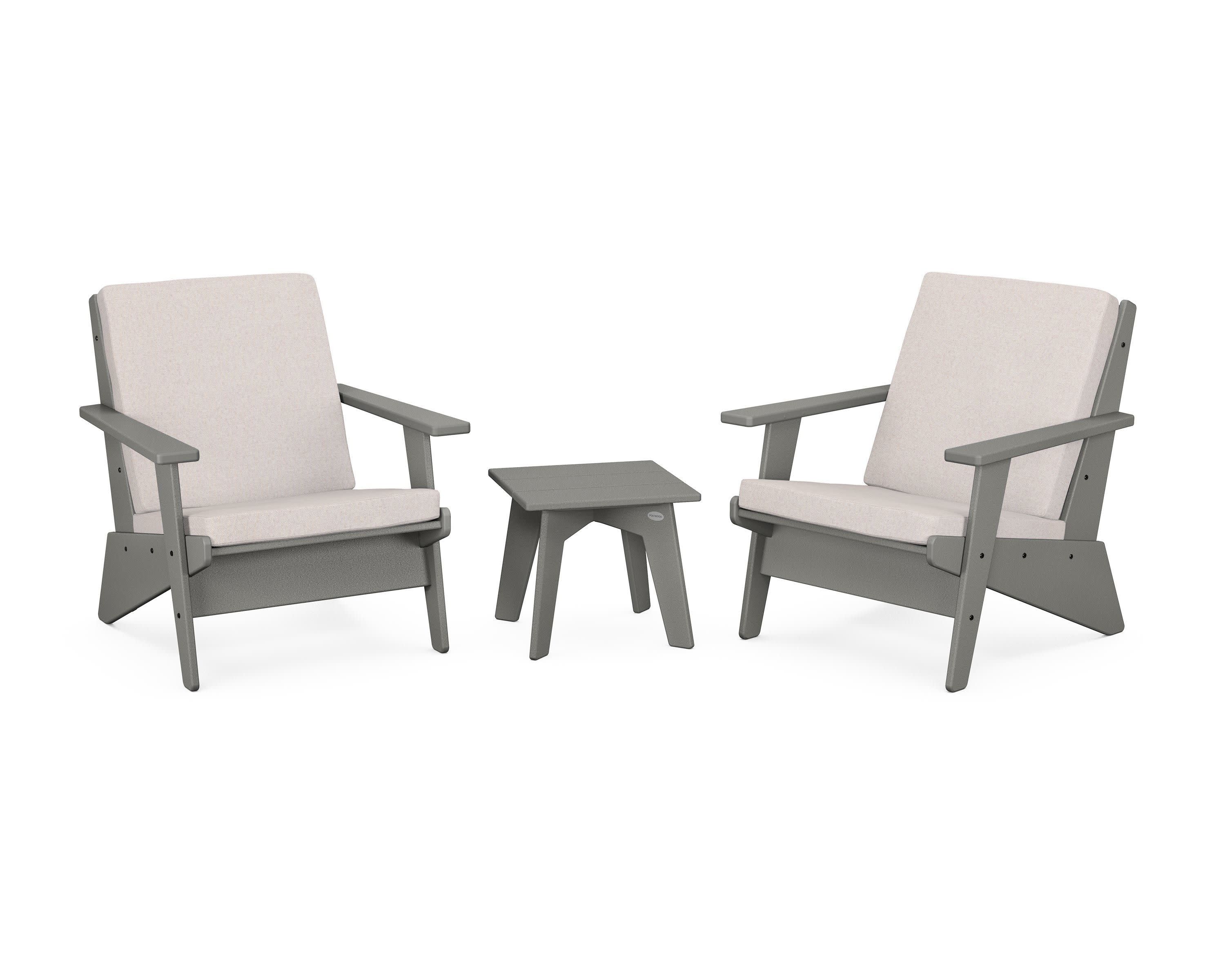 Riviera Modern Lounge 3-Piece Set in Slate Grey / Dune Burlap