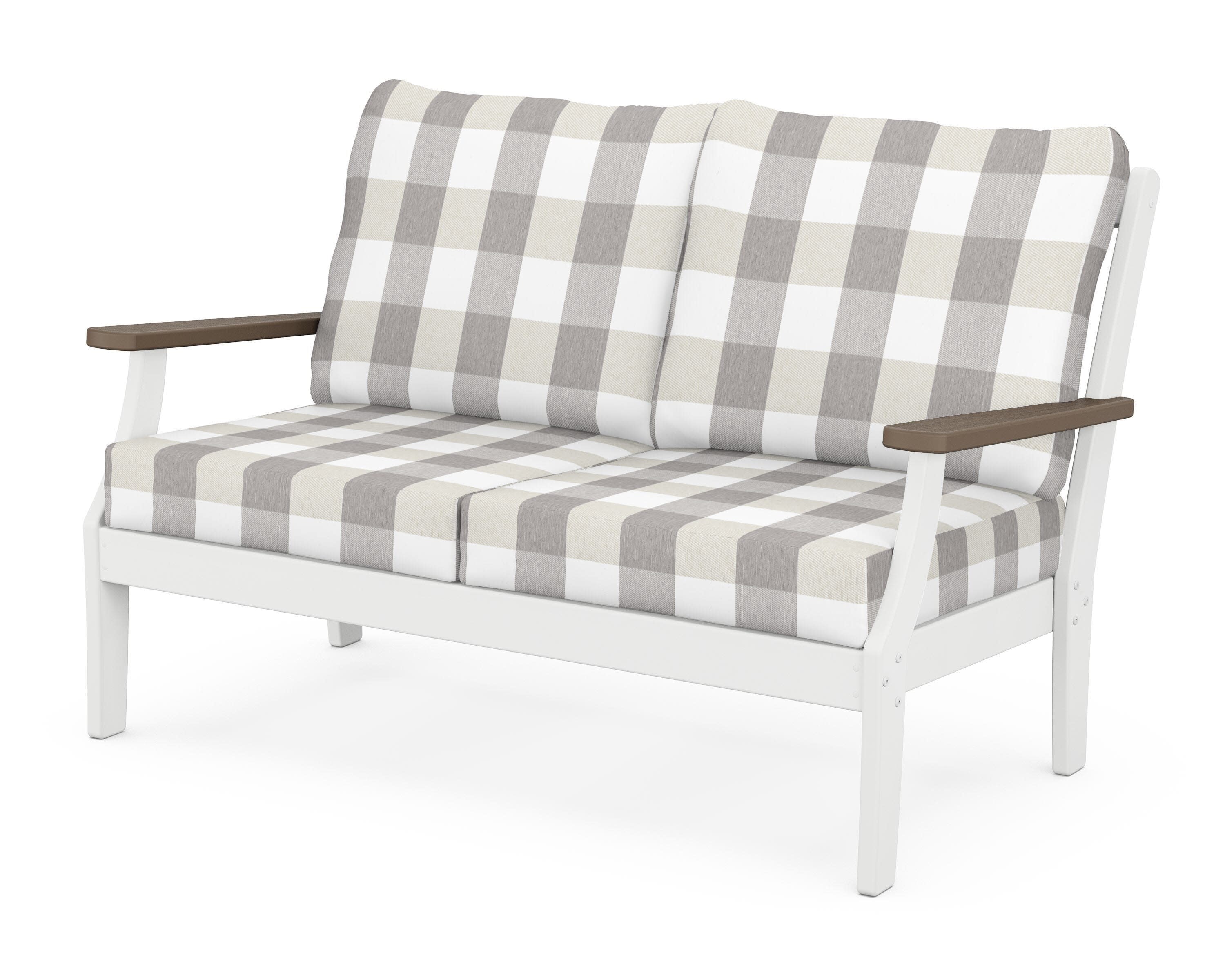 Braxton Deep Seating Loveseat in White / Kona / Buffalo Plaid Grey Mist