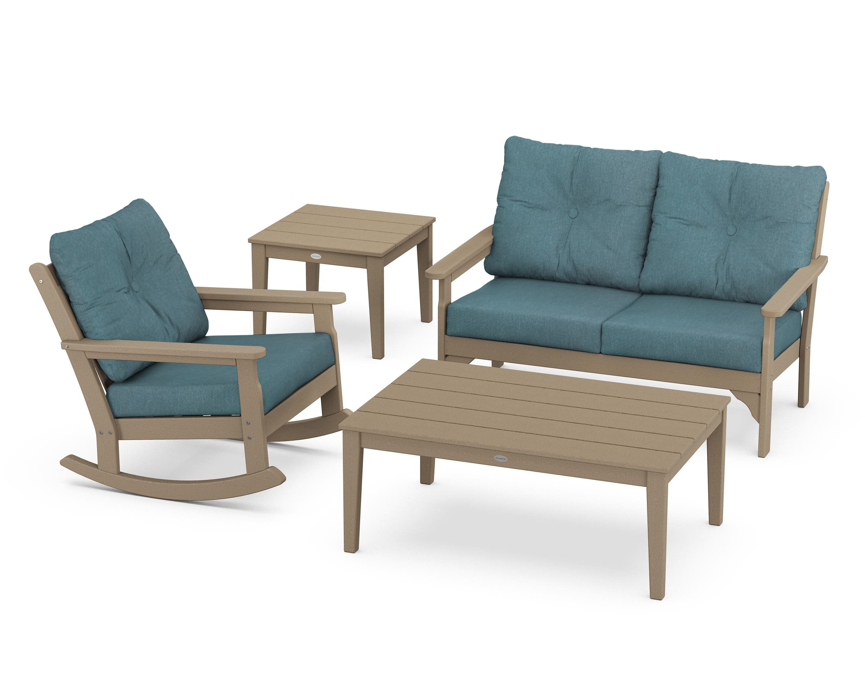 Vineyard 4-Piece Deep Seating Rocker Set in Vintage Sahara / Ocean Teal