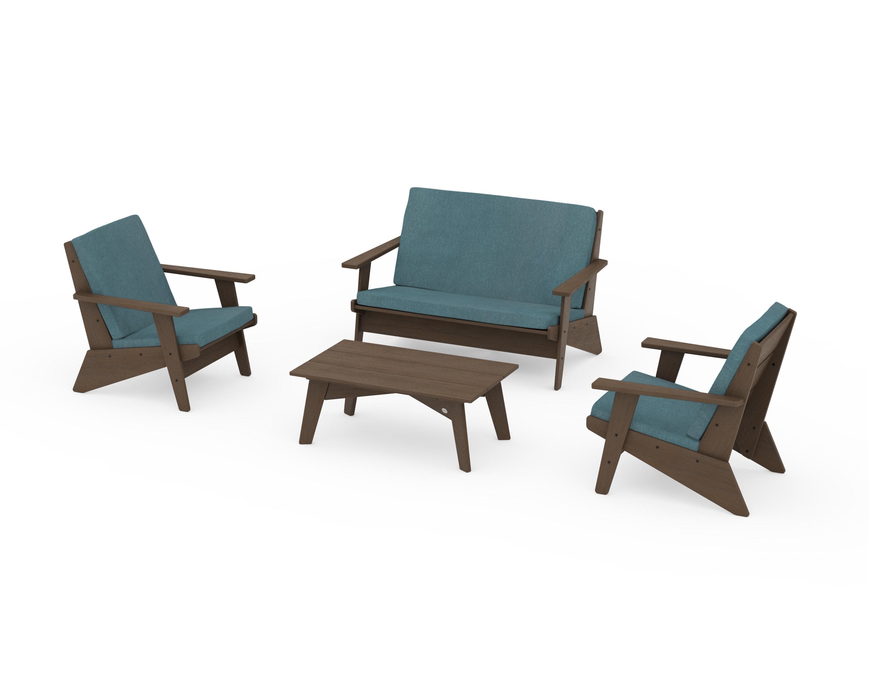 Riviera Modern Lounge 4-Piece Set in Kona / Ocean Teal