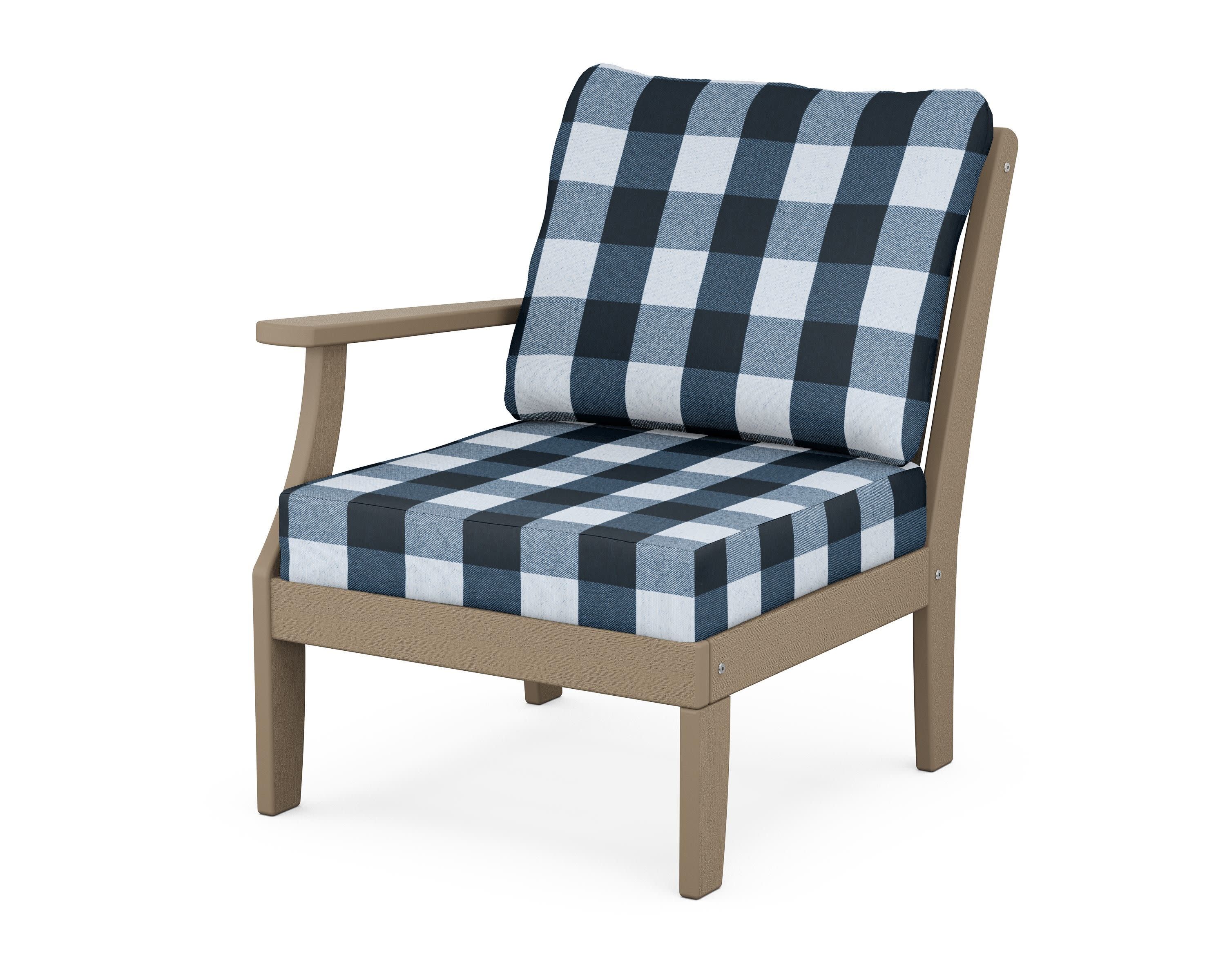 Braxton Modular Left Arm Chair in Vintage Sahara / Buffalo Plaid Marine Indigo
