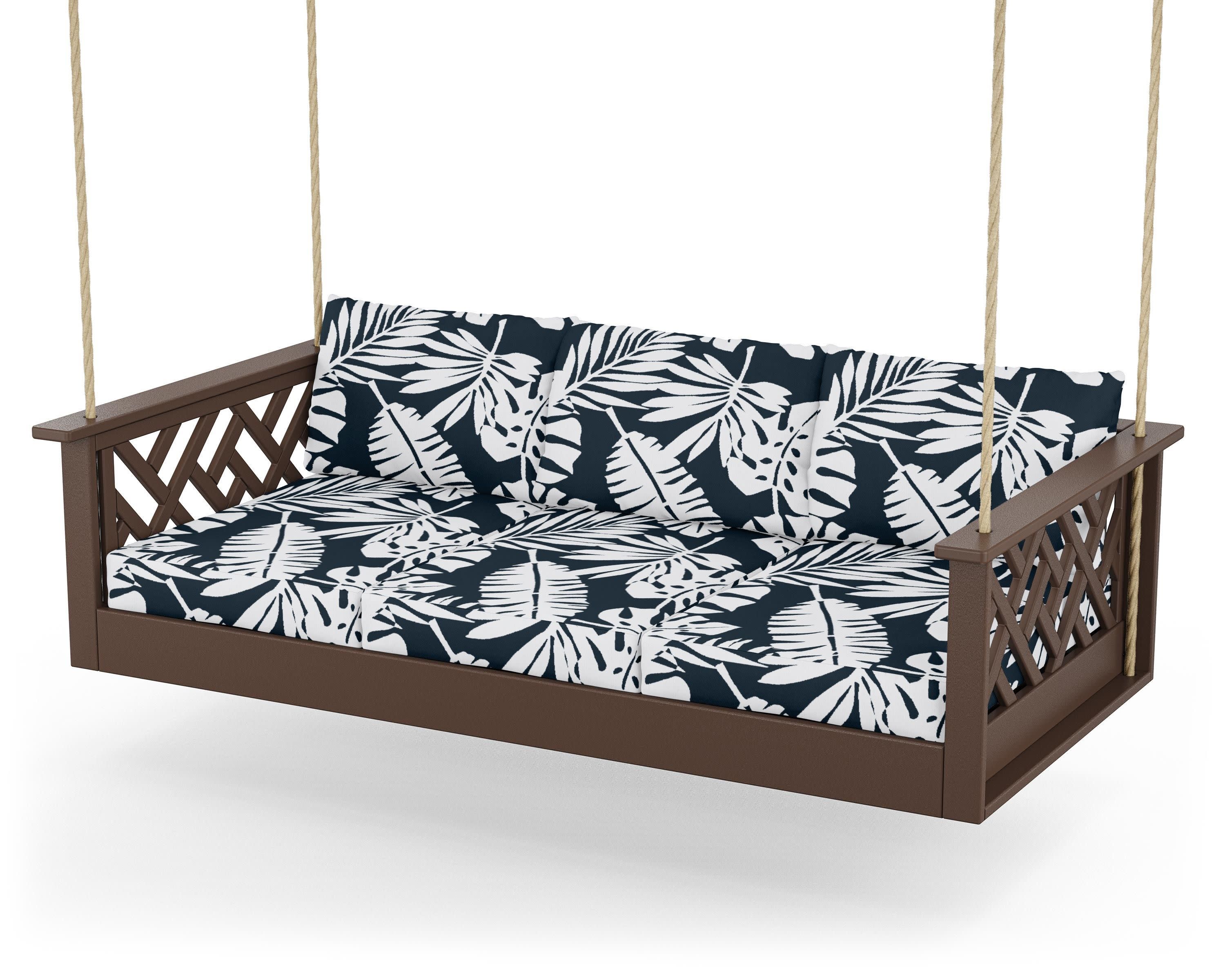 Chippendale Daybed Swing in Mahogany / Leaf Marine Indigo