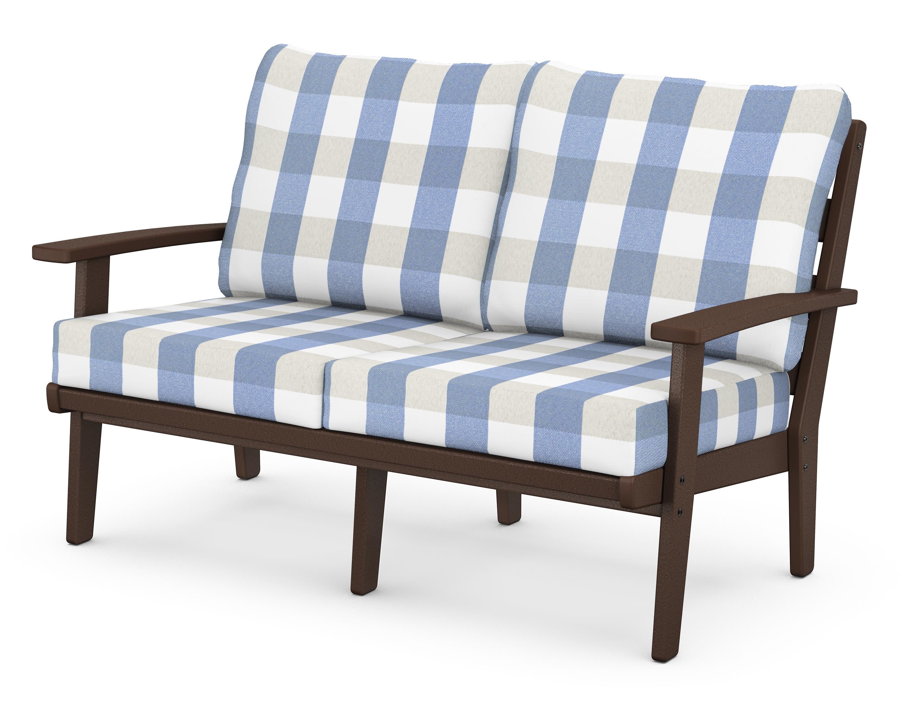 Grant Park Deep Seating Loveseat in Mahogany / Buffalo Plaid Sky Blue