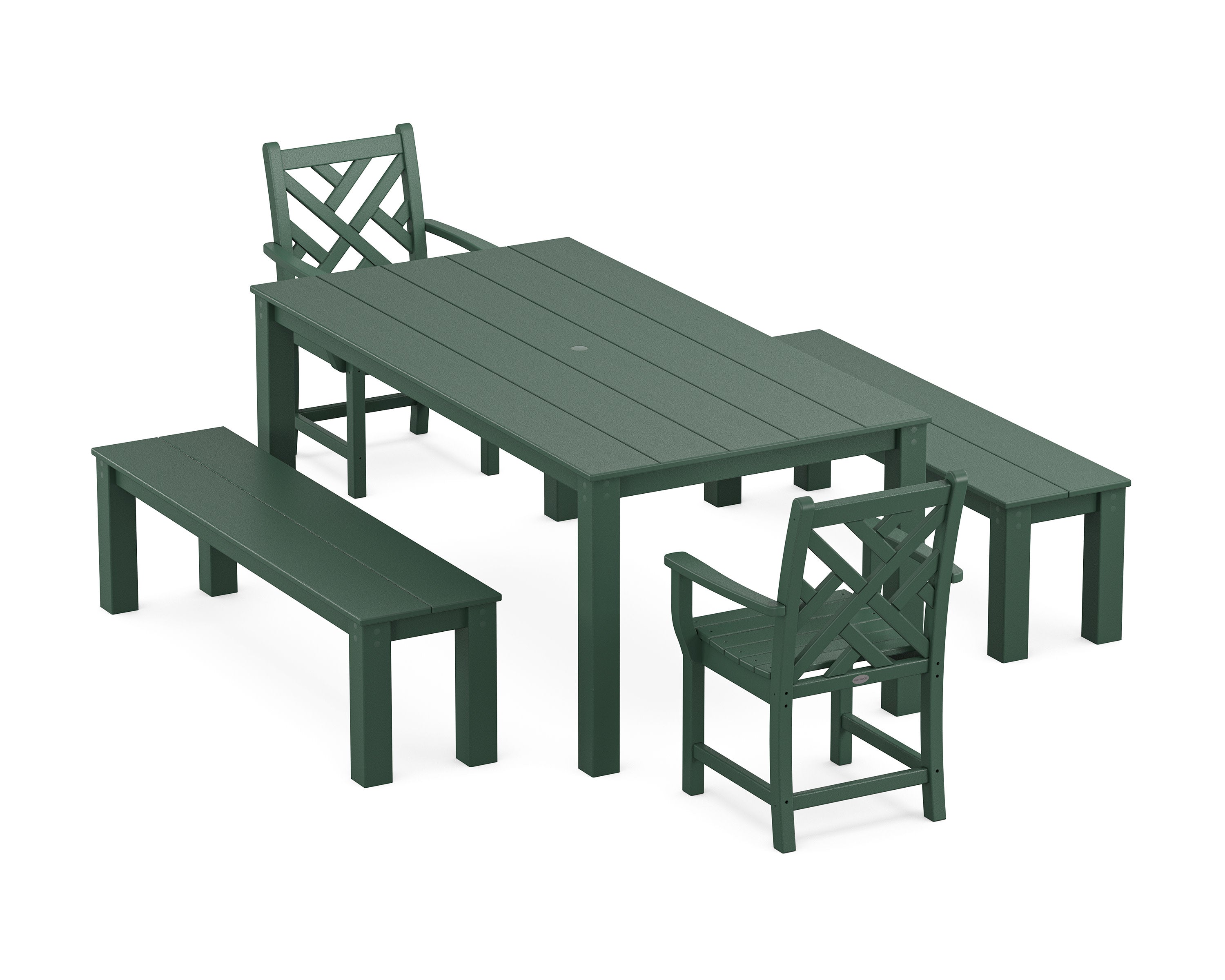 Chippendale 5-Piece Parsons Dining Set with Benches in Green