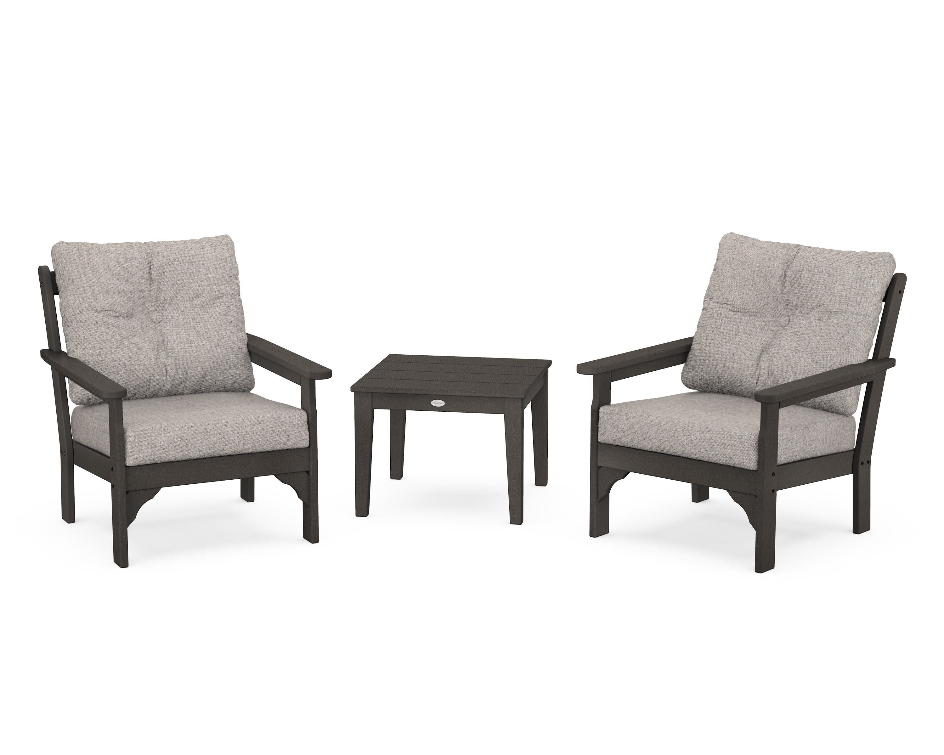 Vineyard 3-Piece Deep Seating Set in Vintage Coffee / Weathered Tweed