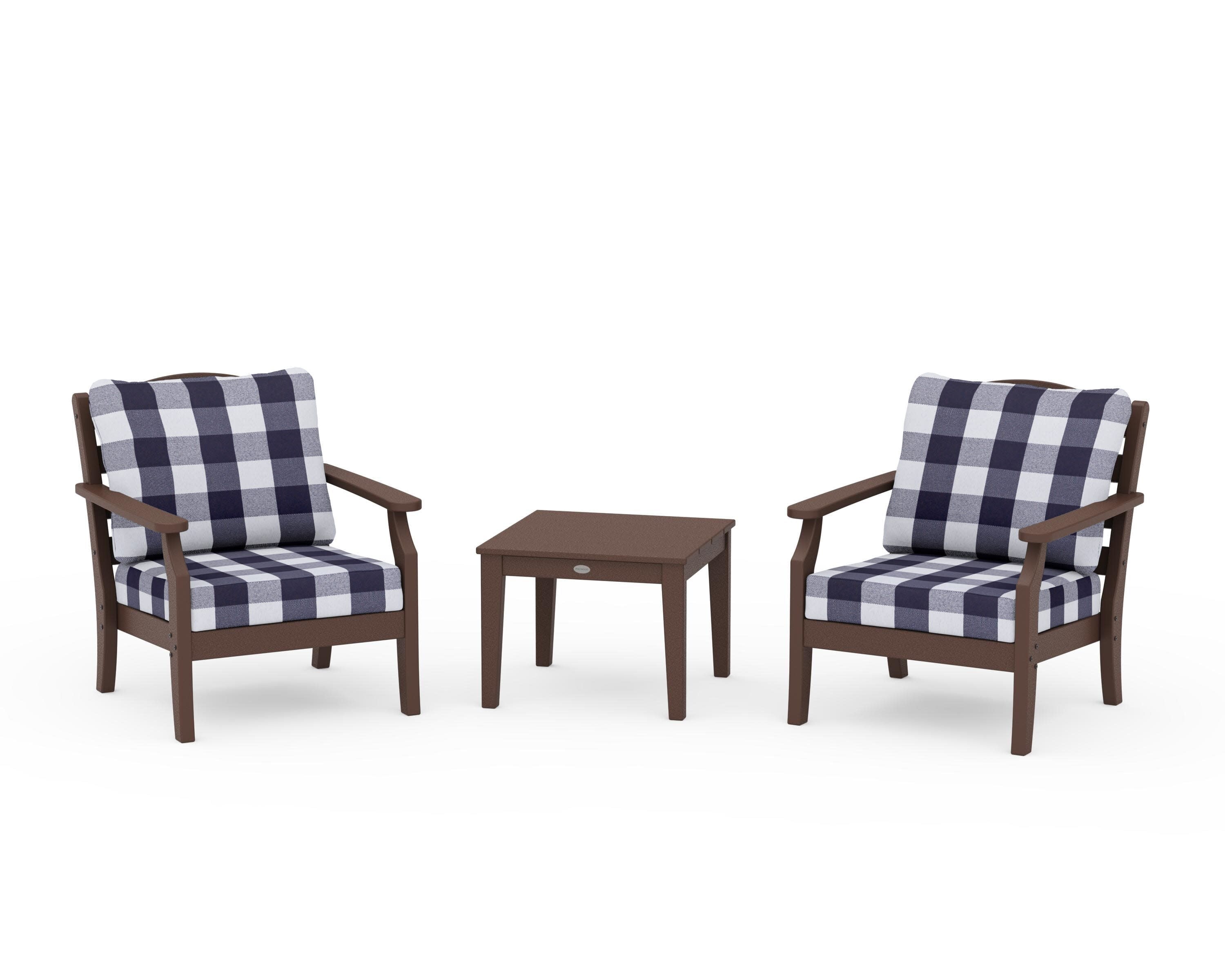 Savannah 3-Piece Deep Seating Set in Mahogany / Buffalo Plaid Navy