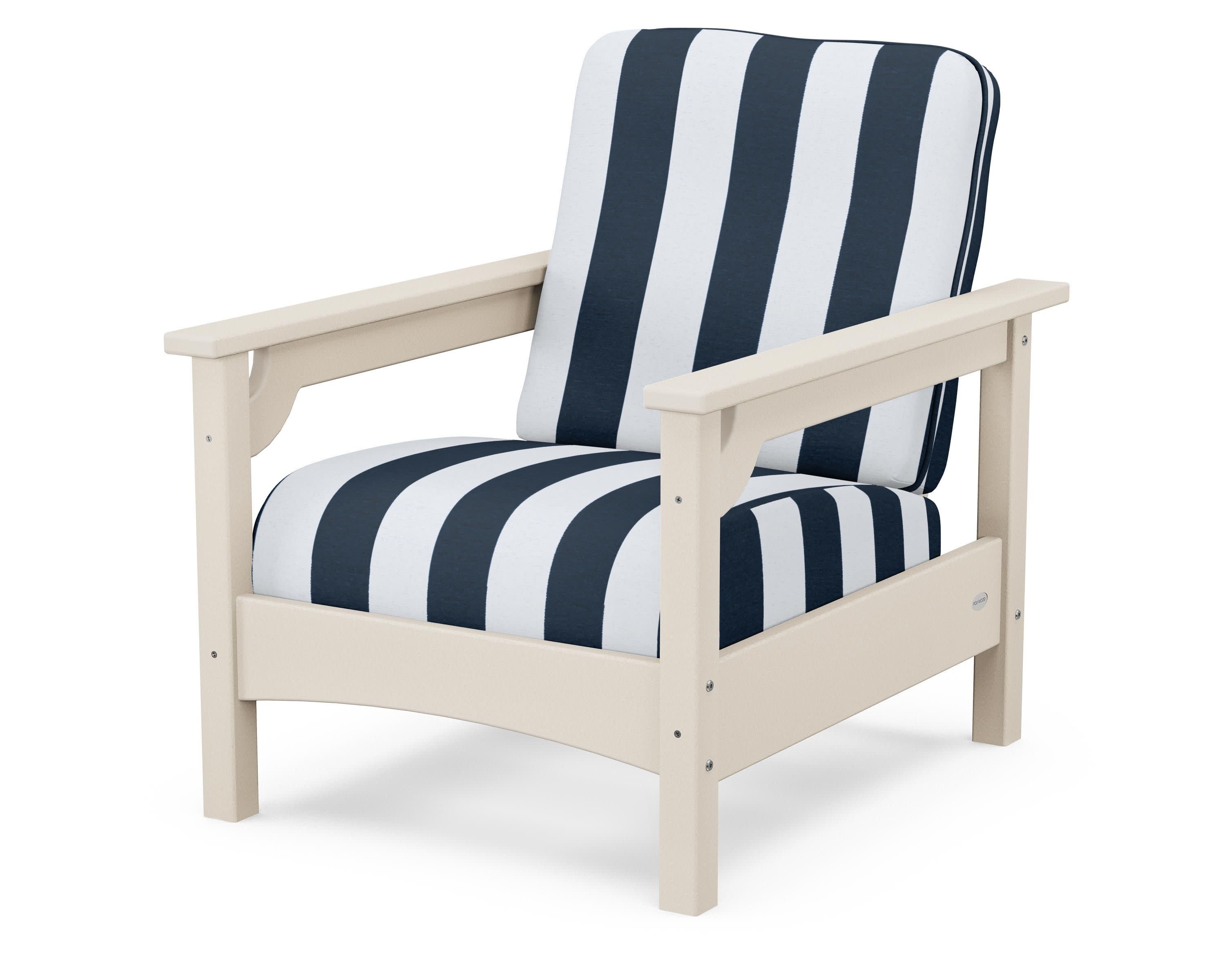 Club Chair in Sand / Cabana Stripe Marine Indigo