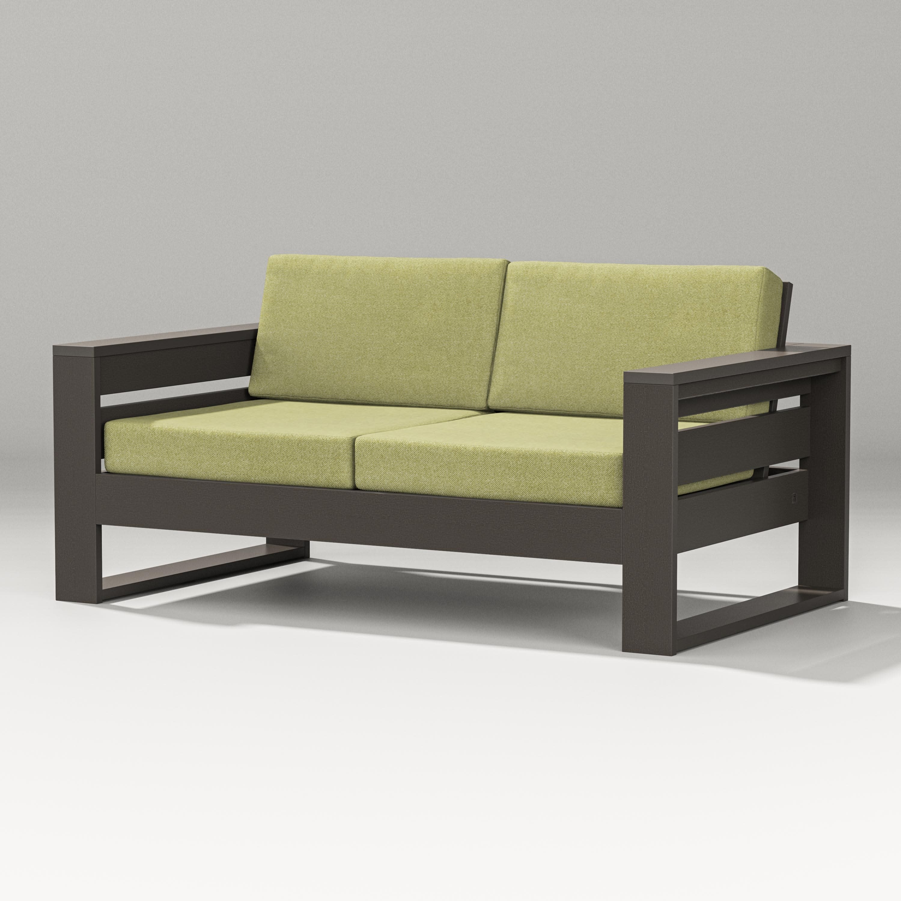 Latitude Loveseat in Vintage Coffee / Chartreuse Boucle