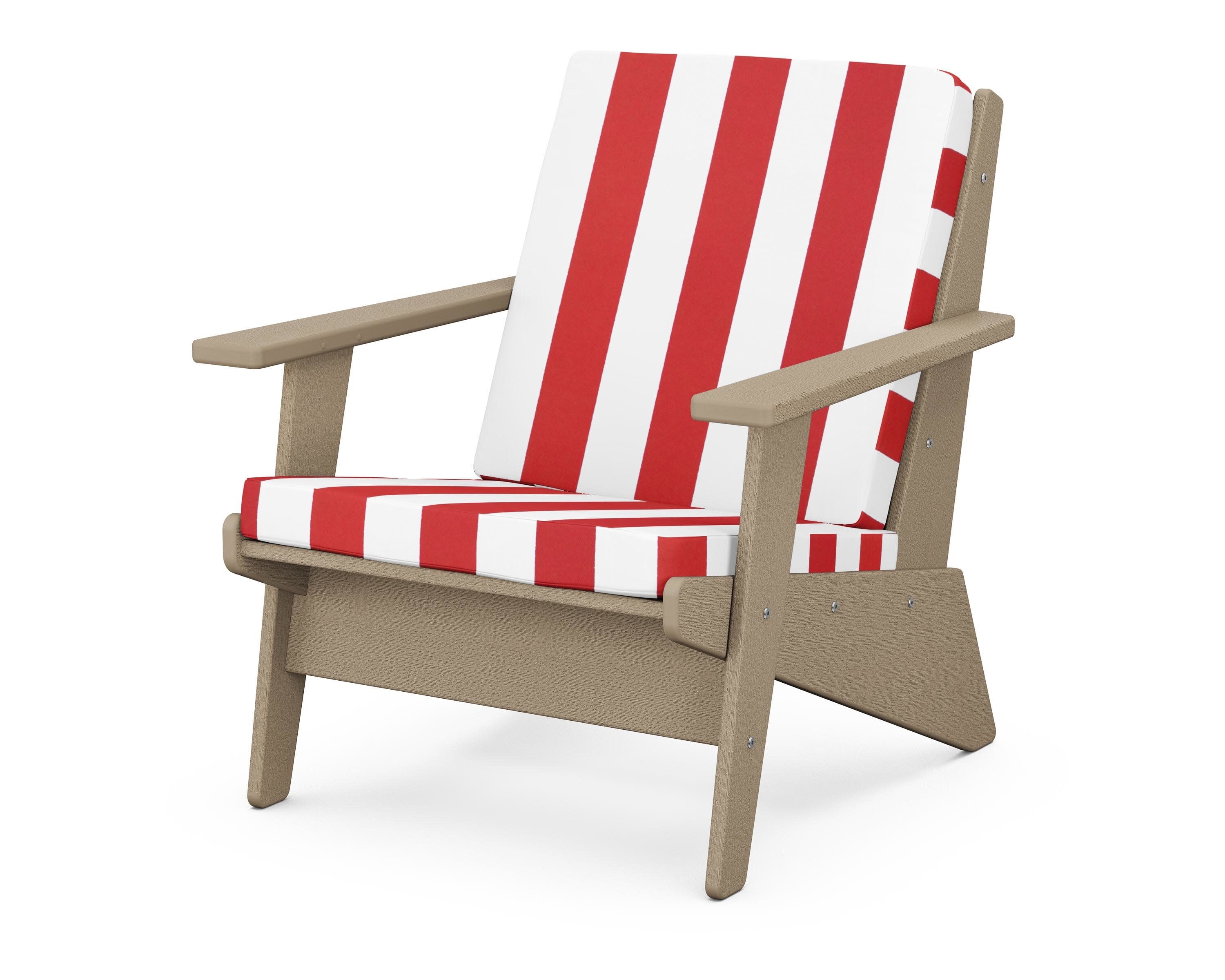 Riviera Modern Lounge Chair in Vintage Sahara / Cabana Stripe Crimson