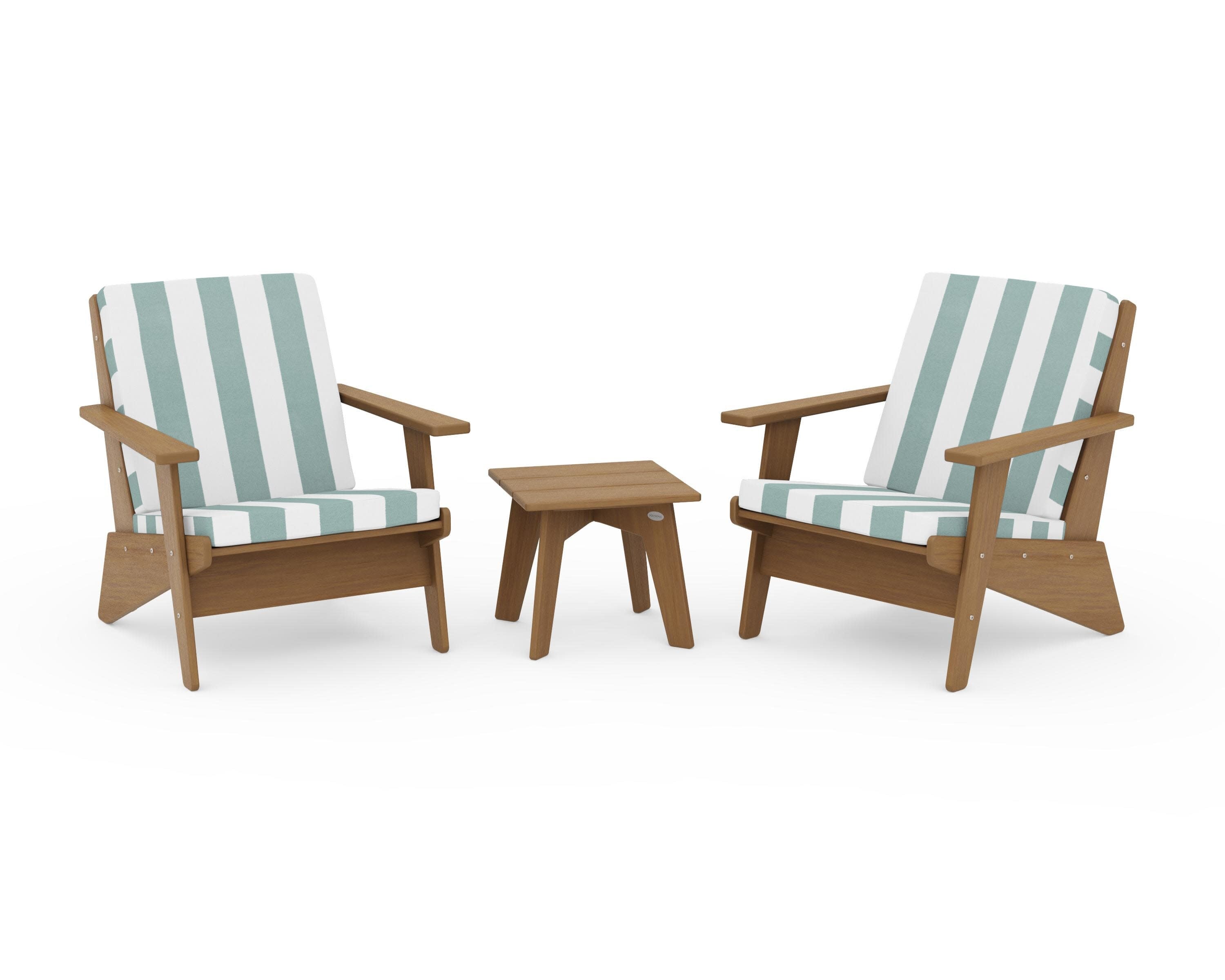Riviera Modern Lounge 3-Piece Set in Natural / Cabana Stripe Glacier Spa