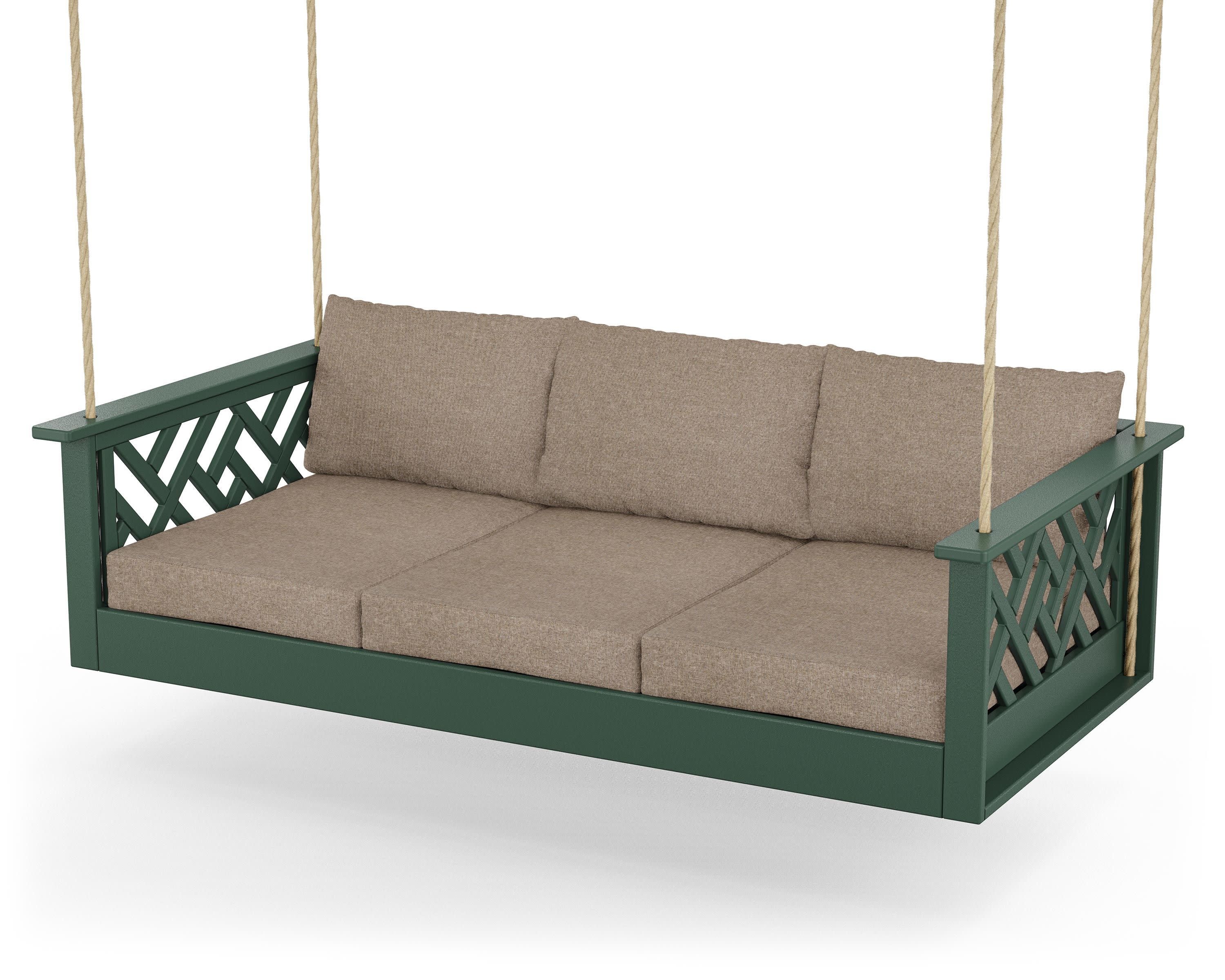 Chippendale Daybed Swing in Green / Spiced Burlap