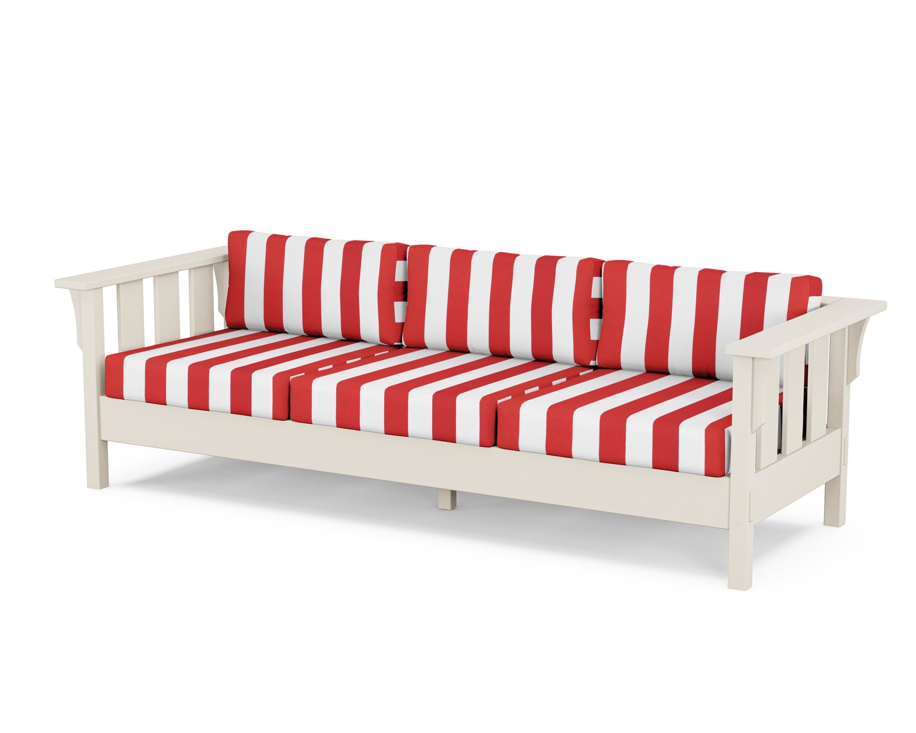 Acadia Deep Seating Sofa in Sand / Cabana Stripe Crimson