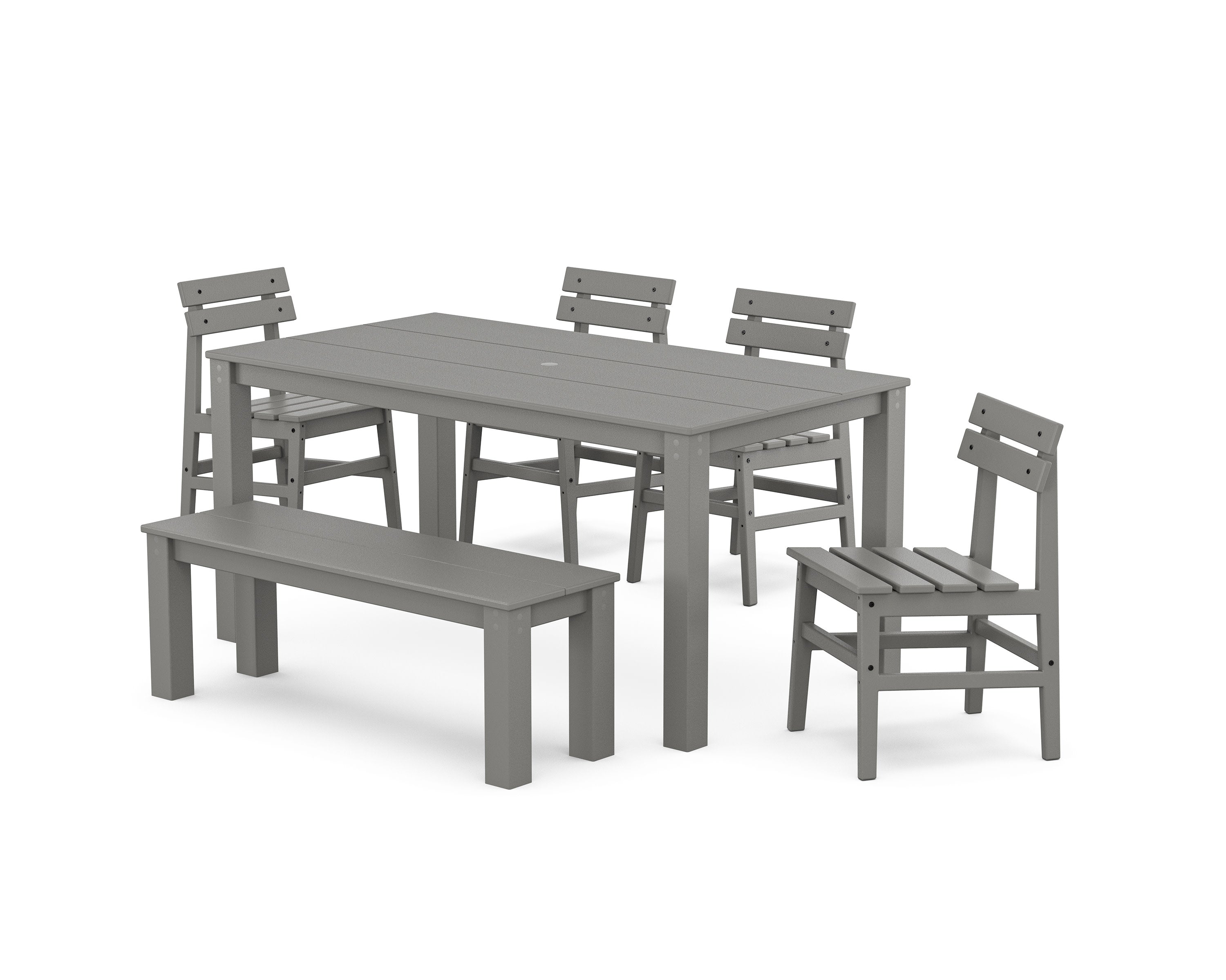 Modern Studio Plaza Chair 6-Piece Parsons Dining Set with Bench in Slate Grey