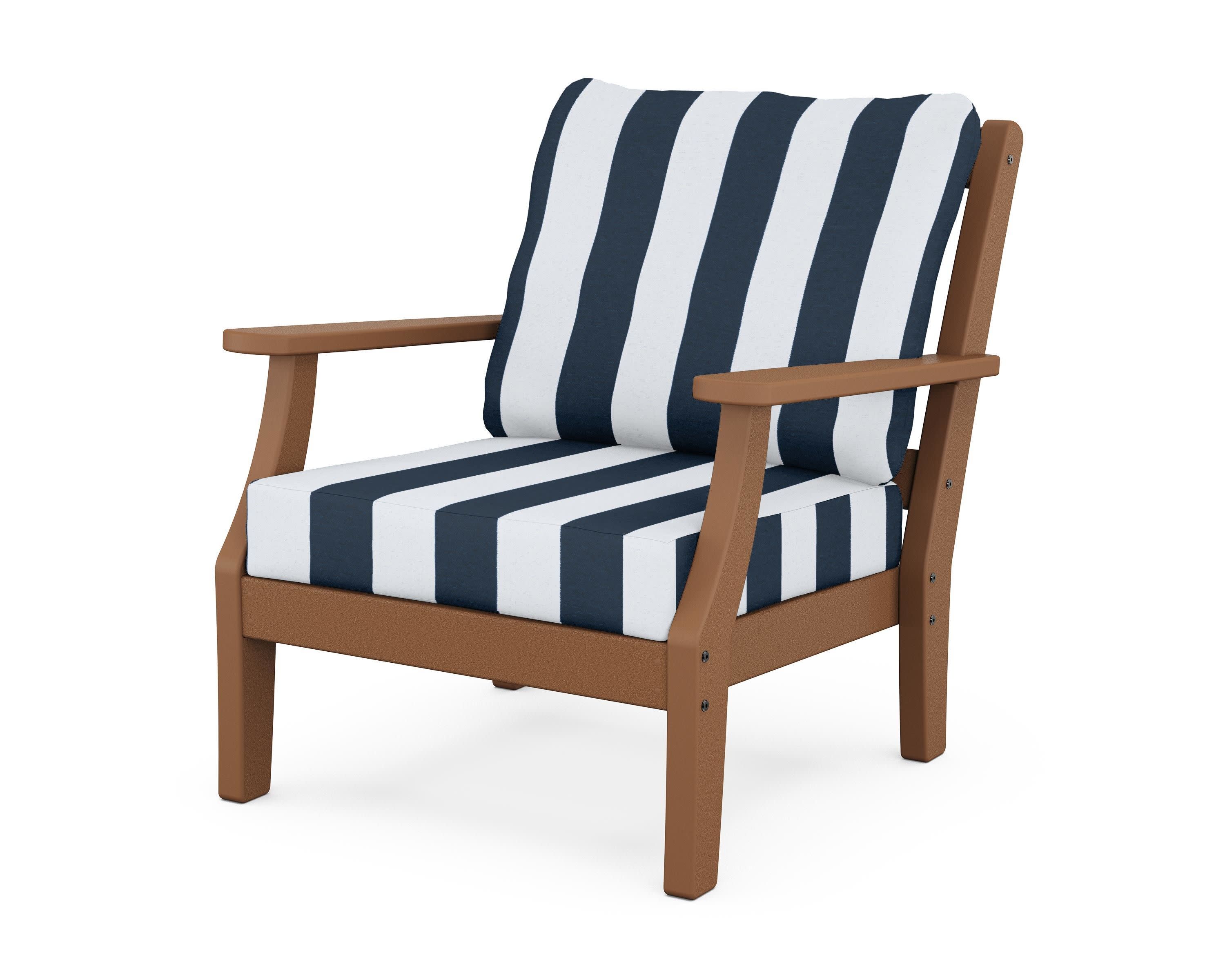 Chinoiserie Deep Seating Chair in Teak / Cabana Stripe Marine Indigo