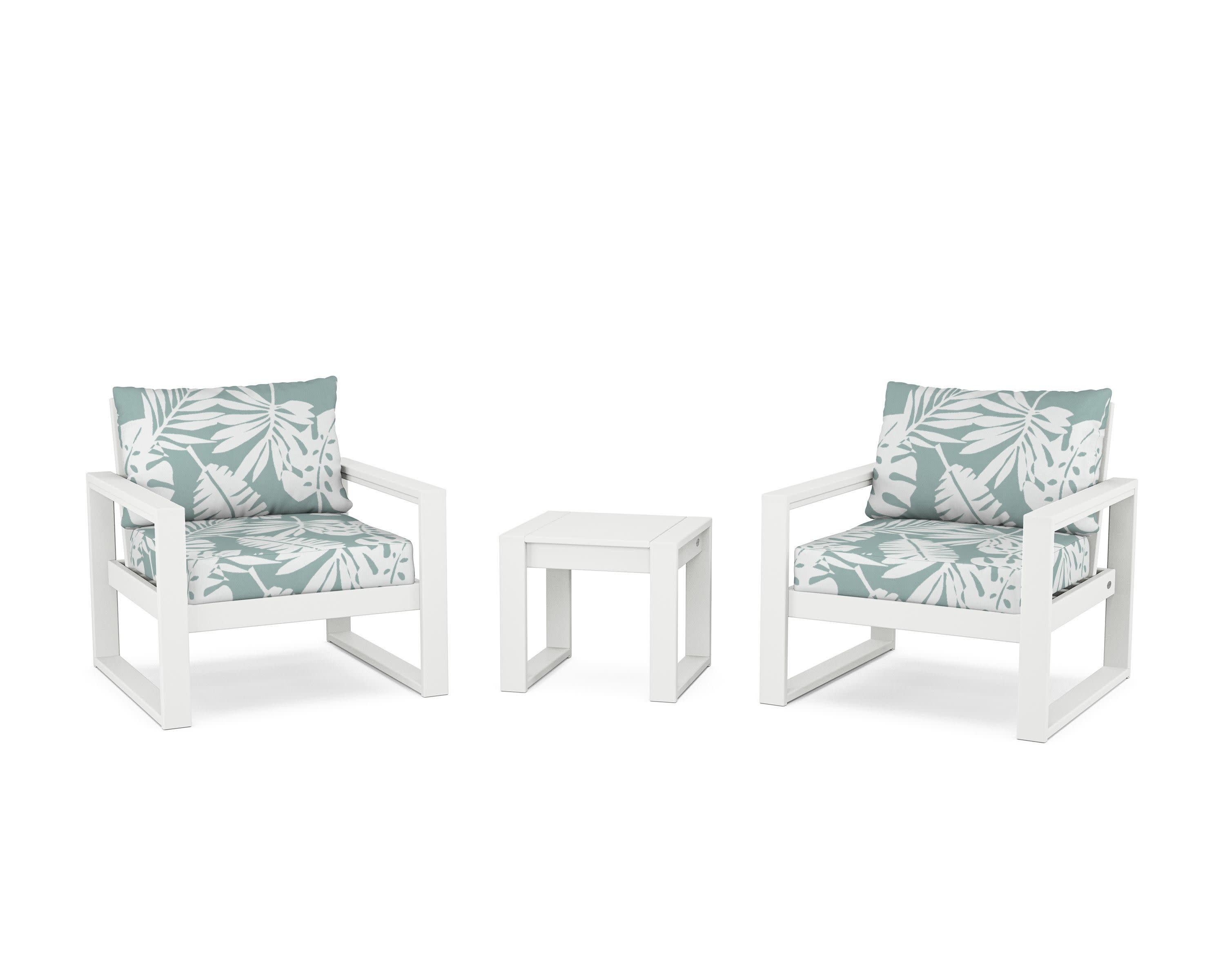 EDGE Sectional 3-Piece Deep Seating Set in White / Leaf Glacier Spa