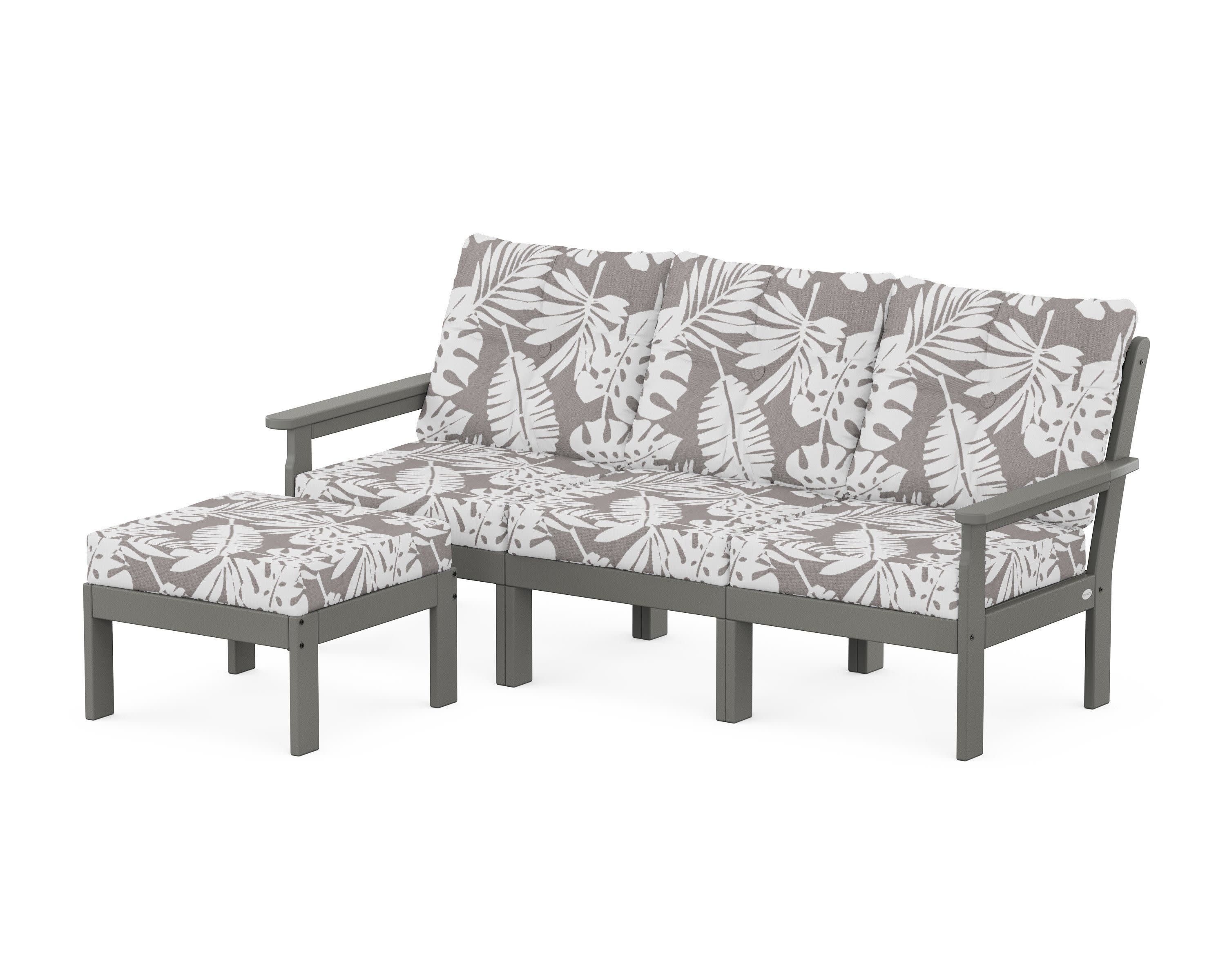 Vineyard 4-Piece Sectional with Ottoman in Slate Grey / Leaf Grey Mist