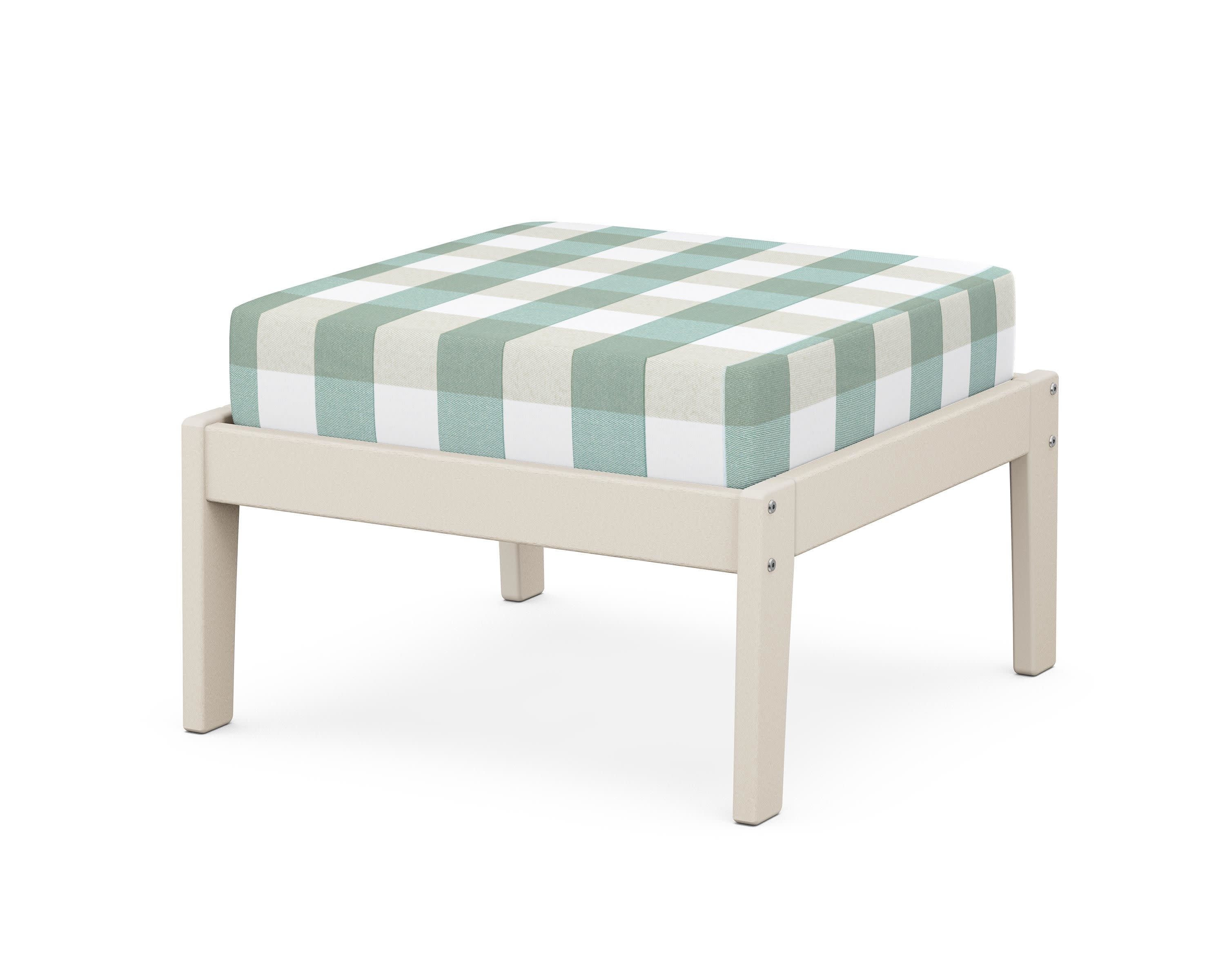 Deep Seating Ottoman in Sand / Buffalo Plaid Glacier Spa