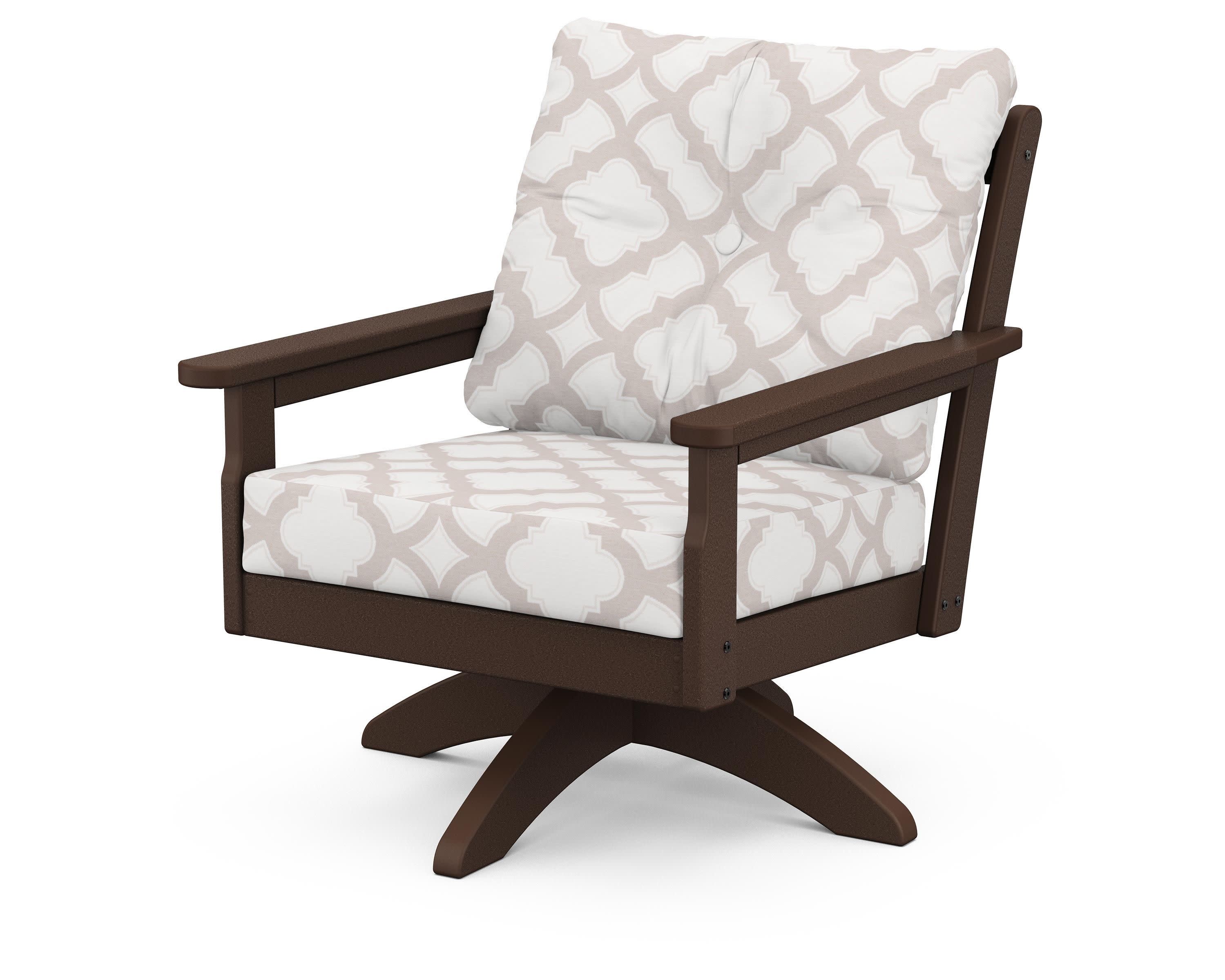 Vineyard Deep Seating Swivel Chair in Mahogany / Trellis Dune Burlap