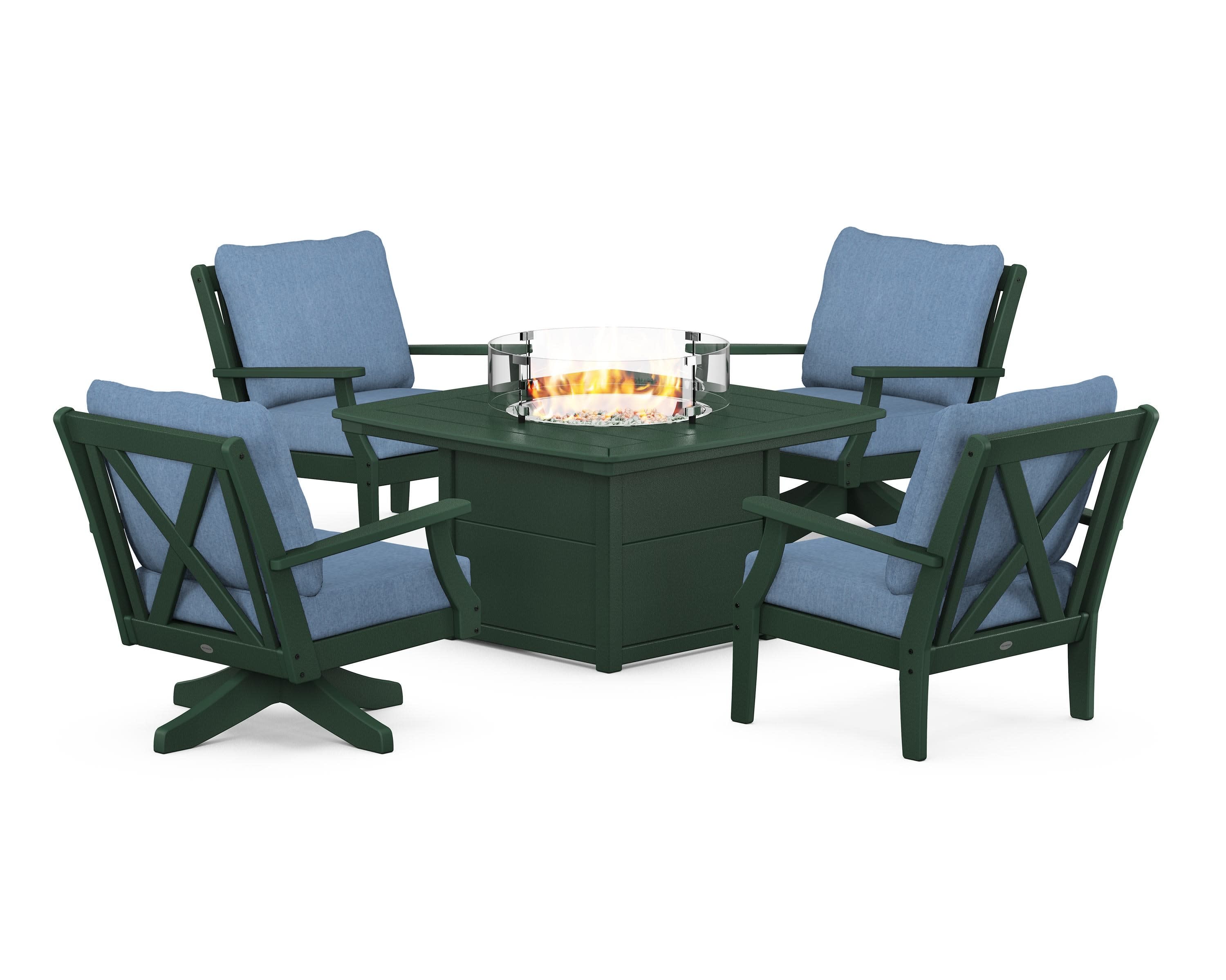 Braxton 5-Piece Deep Seating Set with Fire Table in Green / Sky Blue