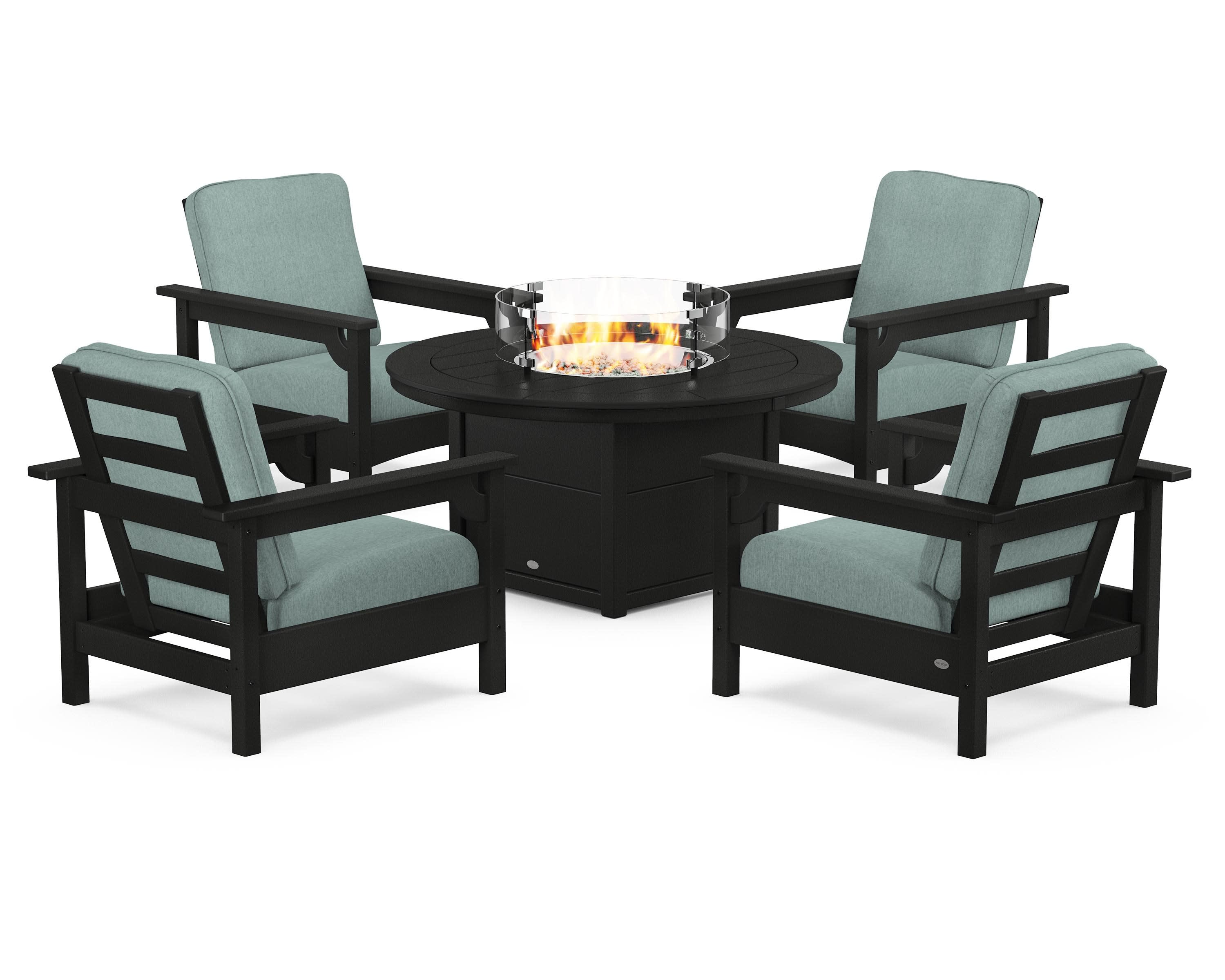 Club 5-Piece Conversation Set with Fire Pit Table in Black / Glacier Spa