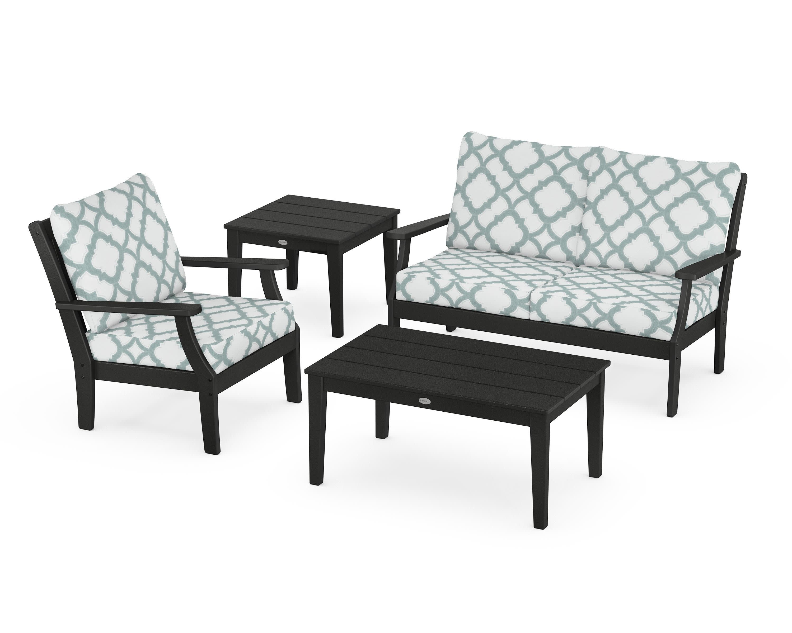 Braxton 4-Piece Deep Seating Set in Black / Trellis Glacier Spa