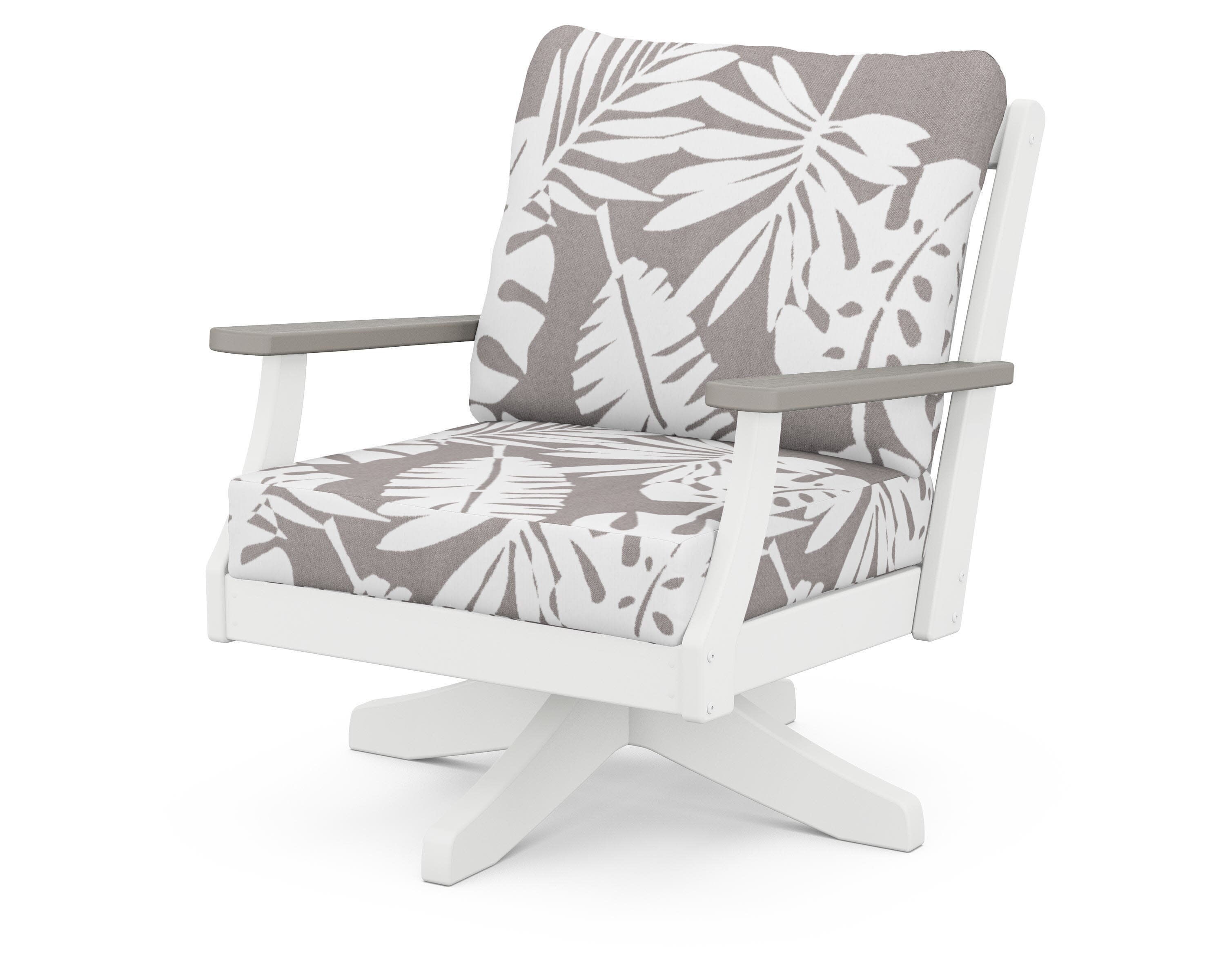 Braxton Deep Seating Swivel Chair in White / Driftwood / Leaf Grey Mist