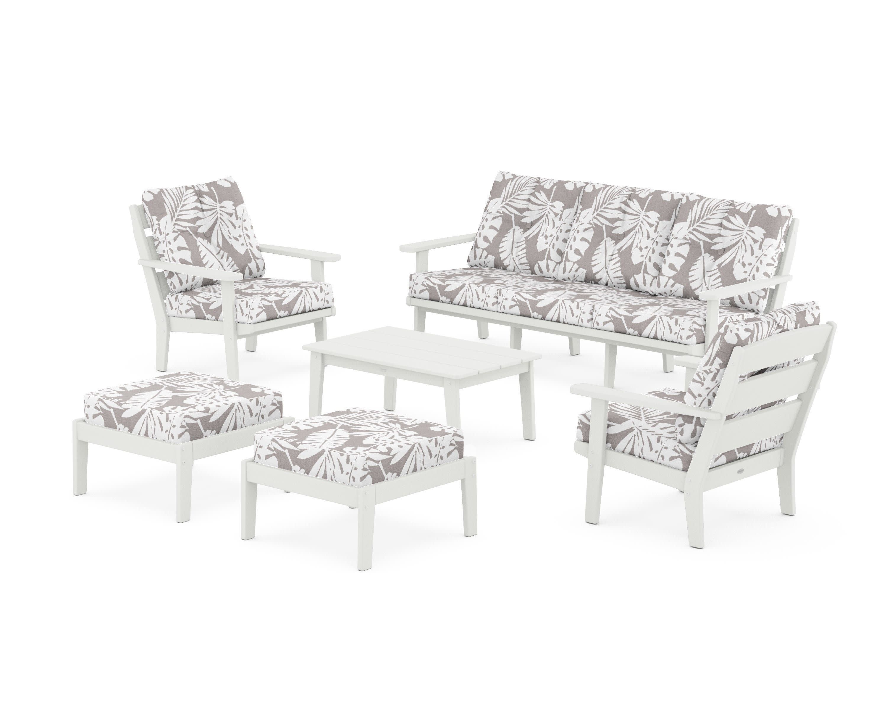 Lakeside 6-Piece Lounge Sofa Set in Vintage White / Leaf Grey Mist