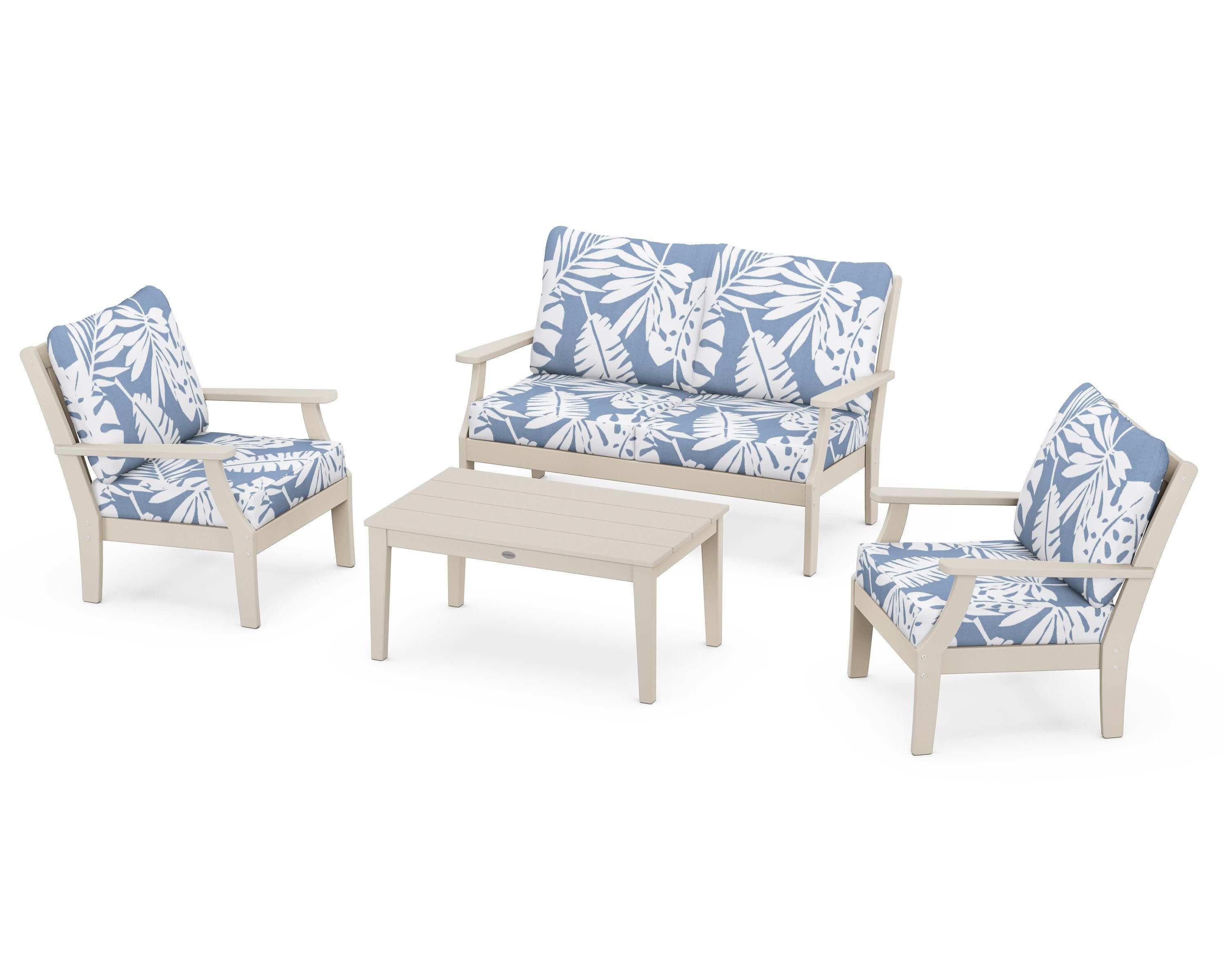 Braxton 4-Piece Deep Seating Chair Set in Sand / Leaf Sky Blue