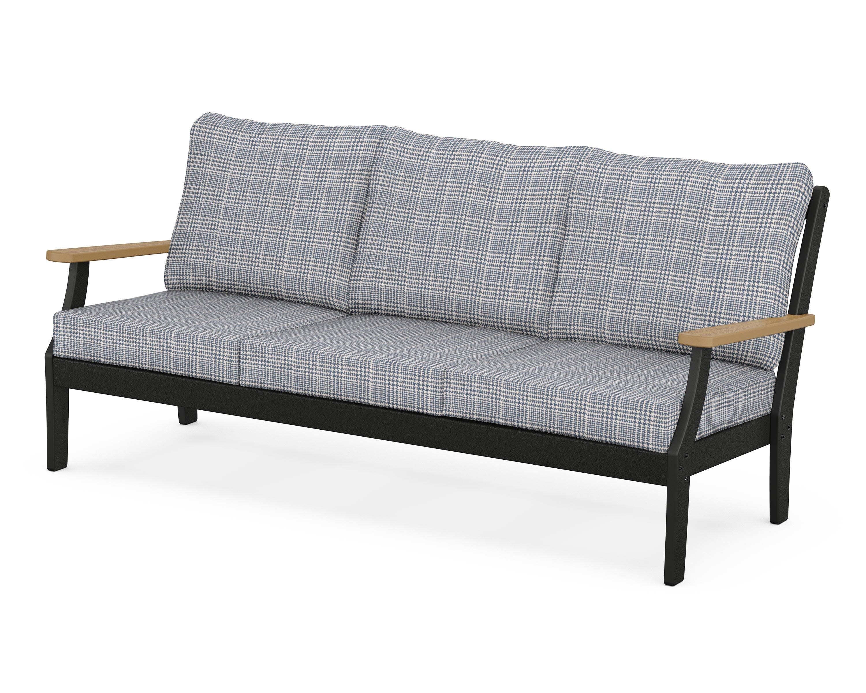 Braxton Deep Seating Sofa in Black / Natural / Houndstooth Sky Blue